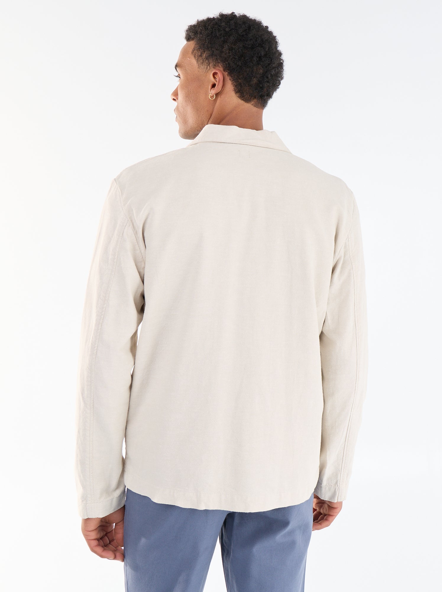 Veste en coton et lin avec poches plaquées - Beige