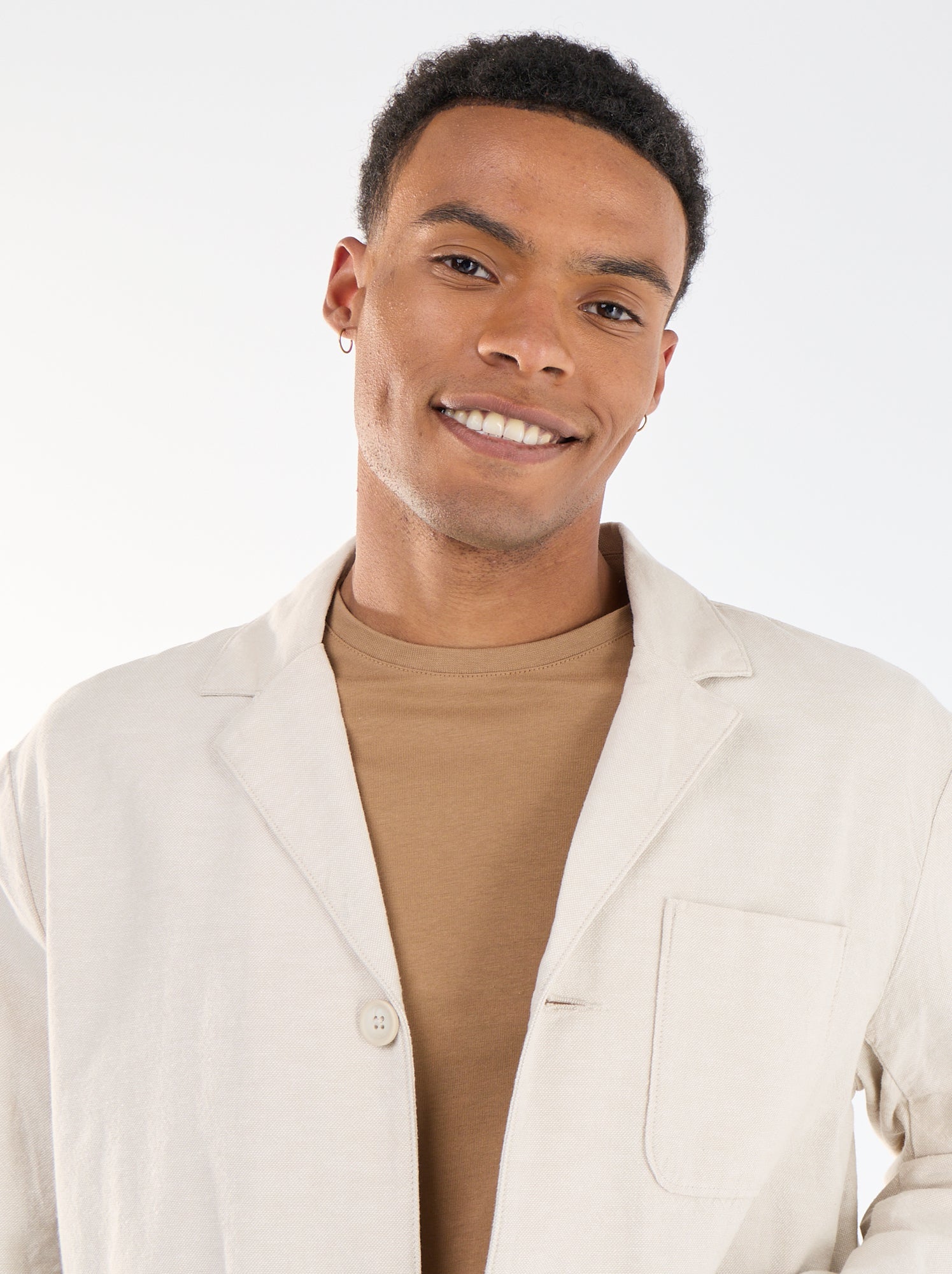 Veste en coton et lin avec poches plaquées - Beige