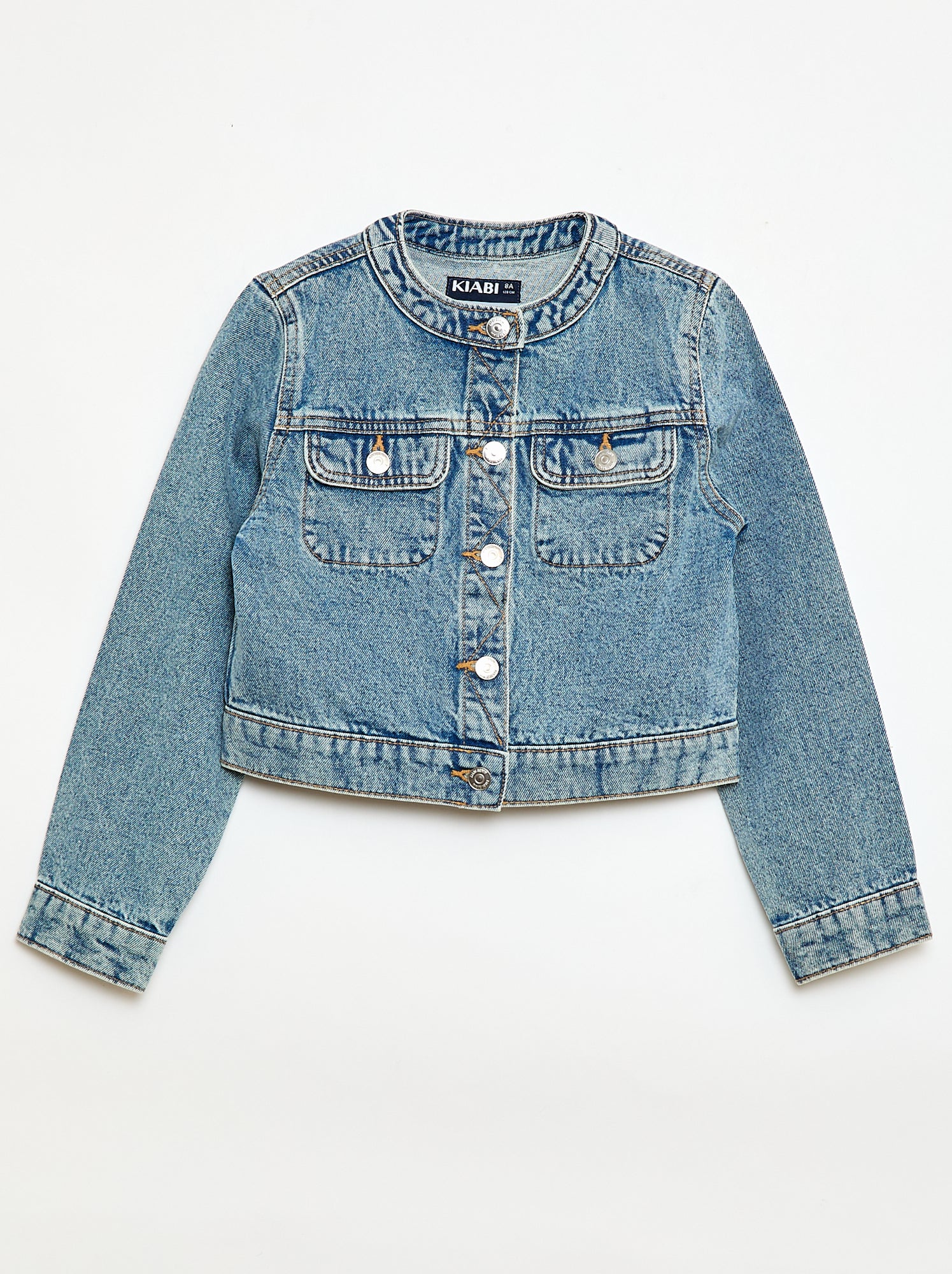 Veste en denim à col rond - Bleu (EWX82_1)