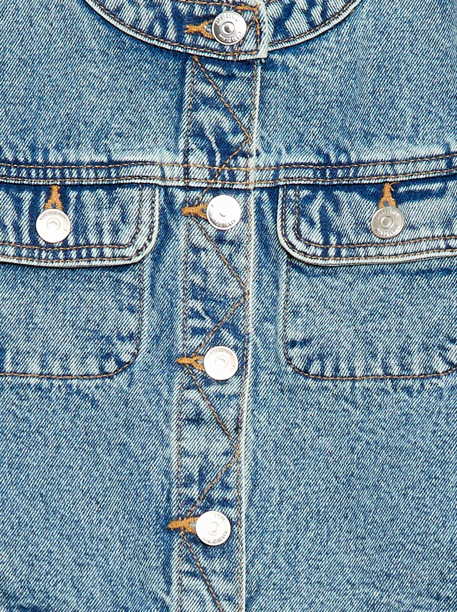 Veste en denim à col rond - Bleu (EWX82_1)