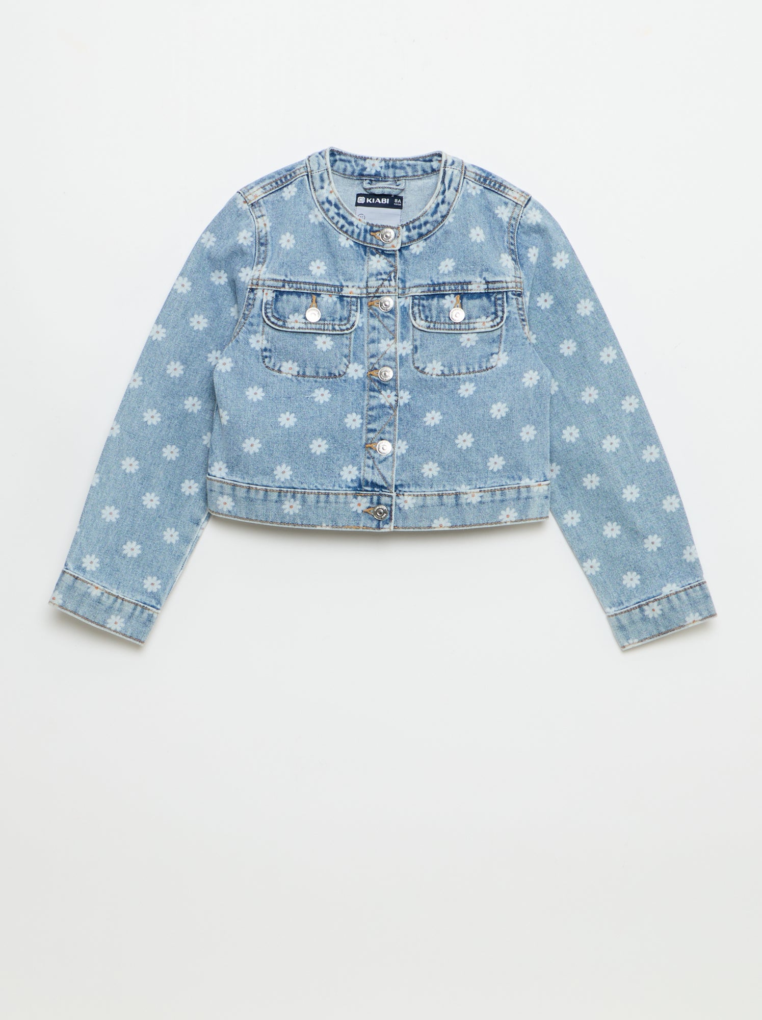 Veste en denim à col rond - Bleu (EWX82_2)