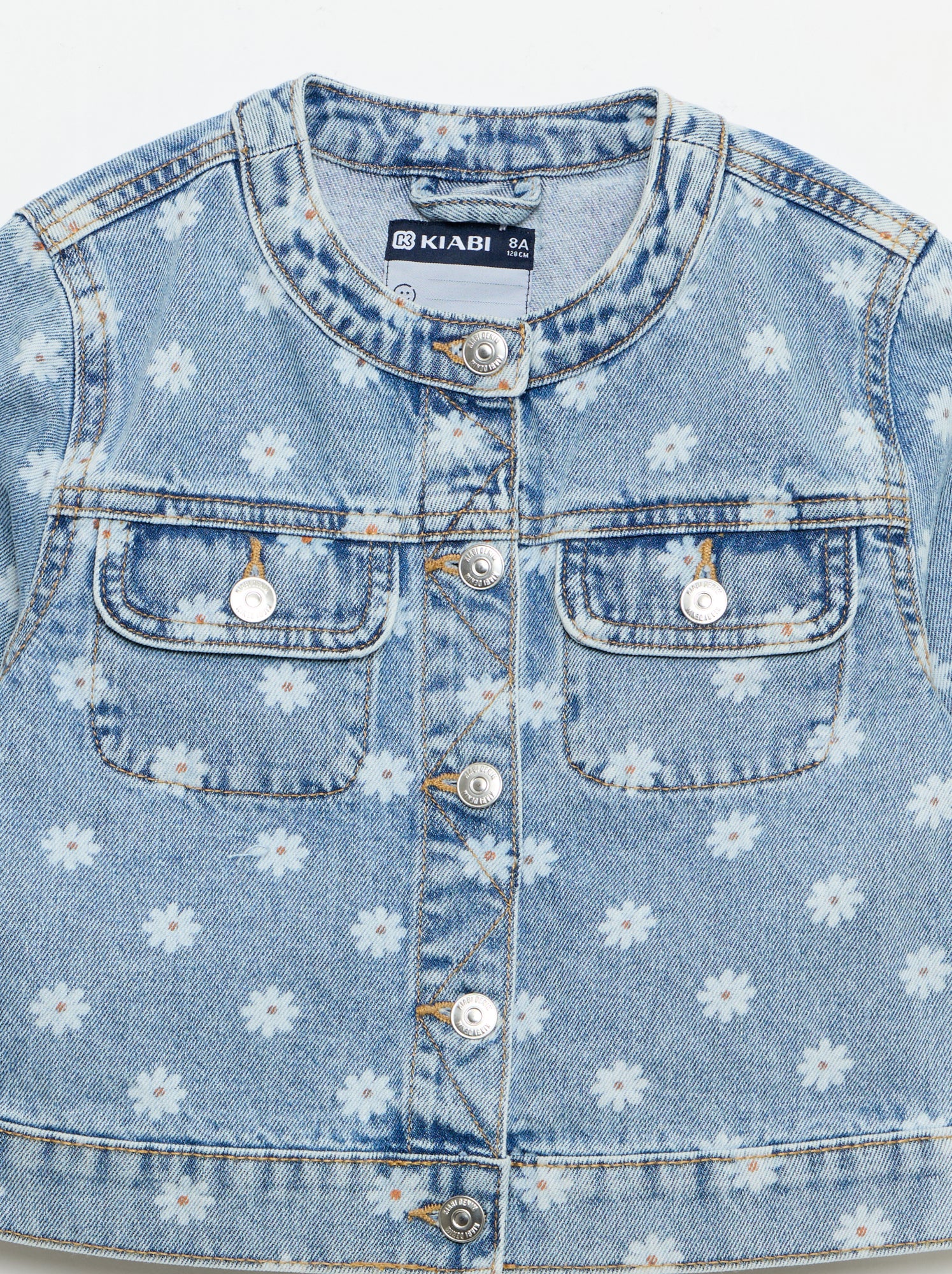 Veste en denim à col rond - Bleu (EWX82_2)