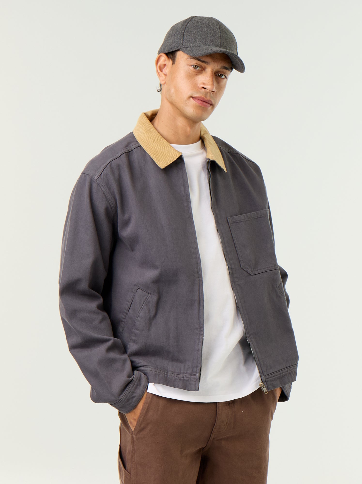 Veste en jean avec col en velours côtelé - Bleu