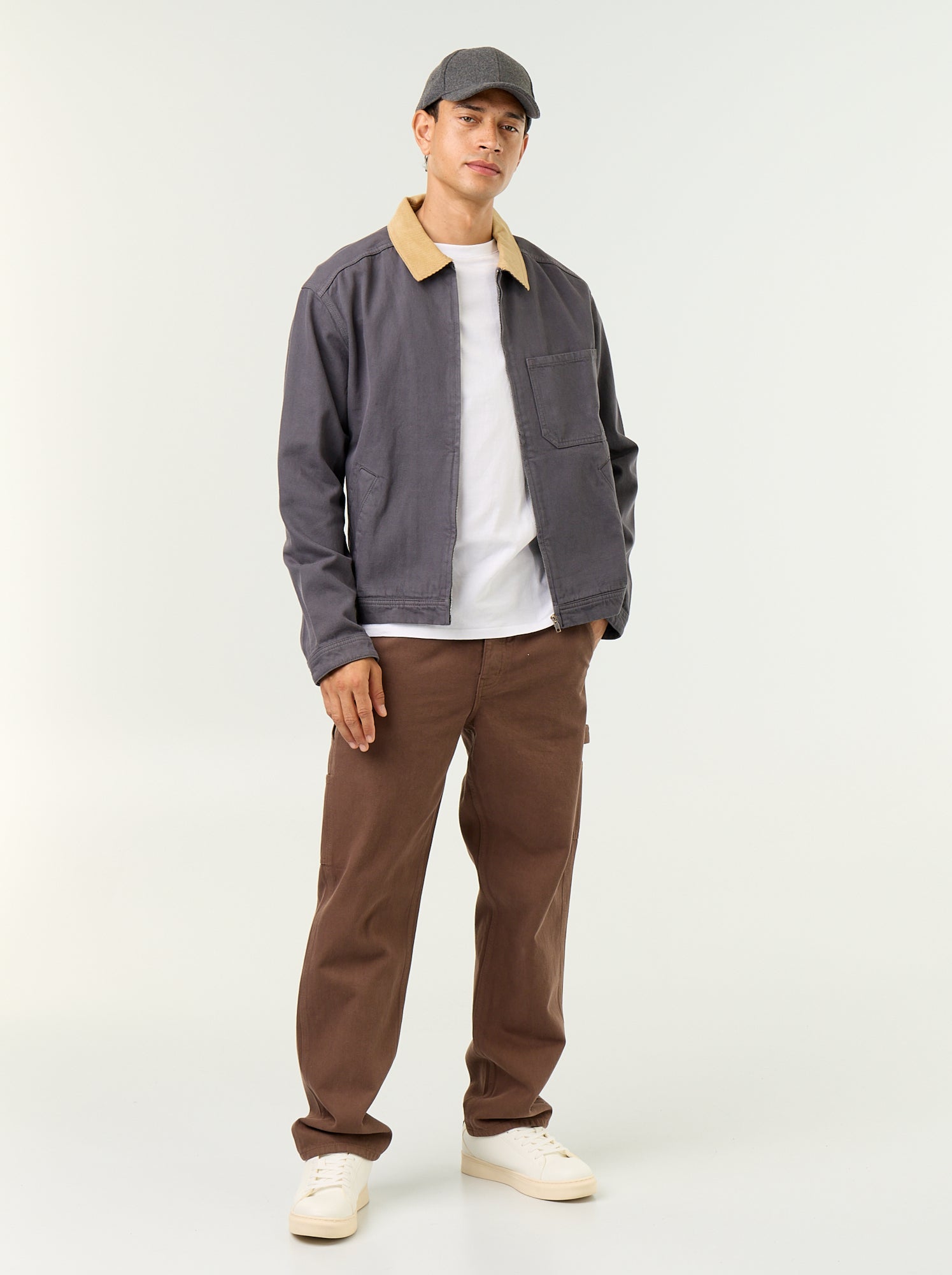 Veste en jean avec col en velours côtelé - Bleu