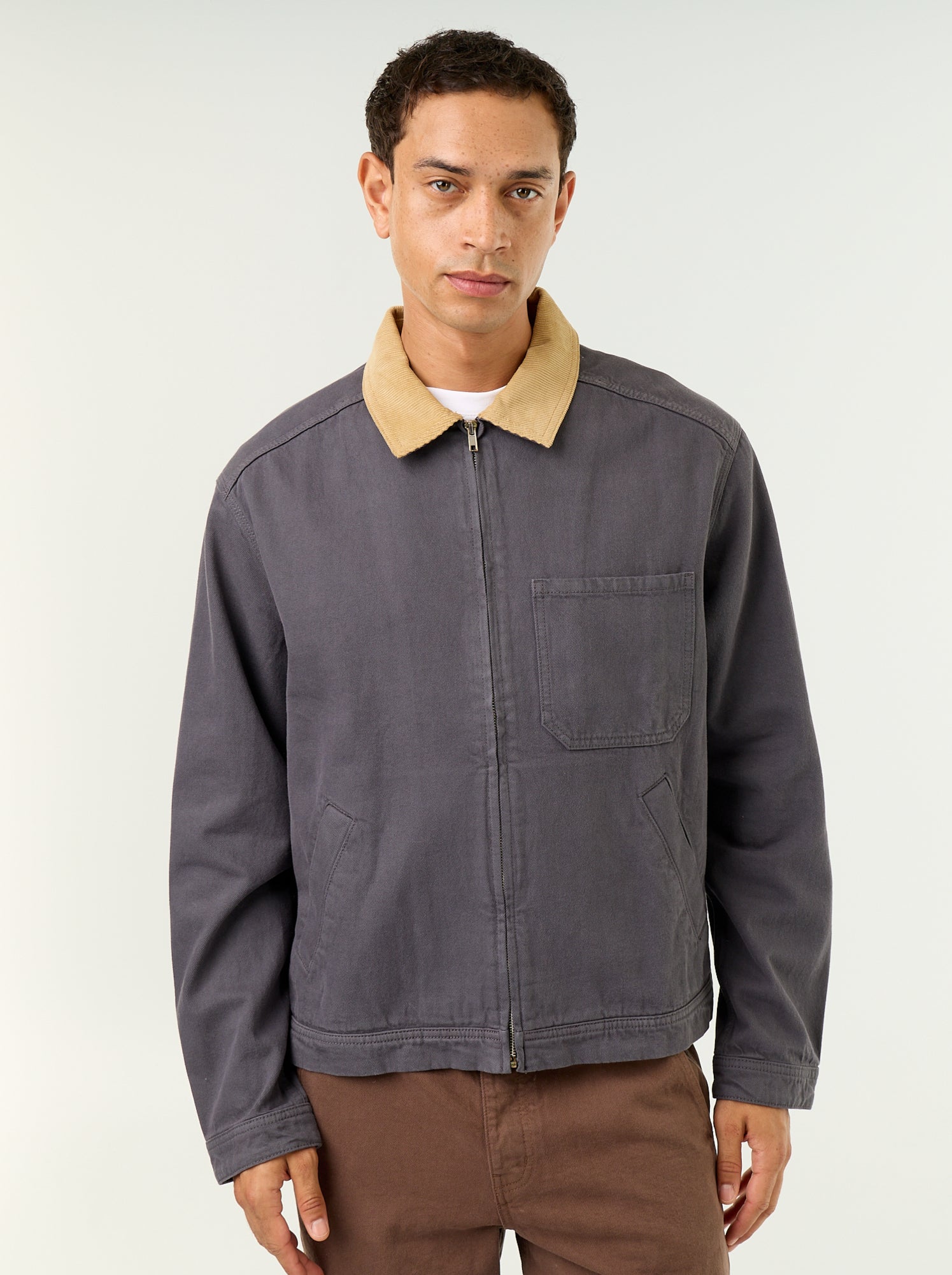 Veste en jean avec col en velours côtelé - Bleu