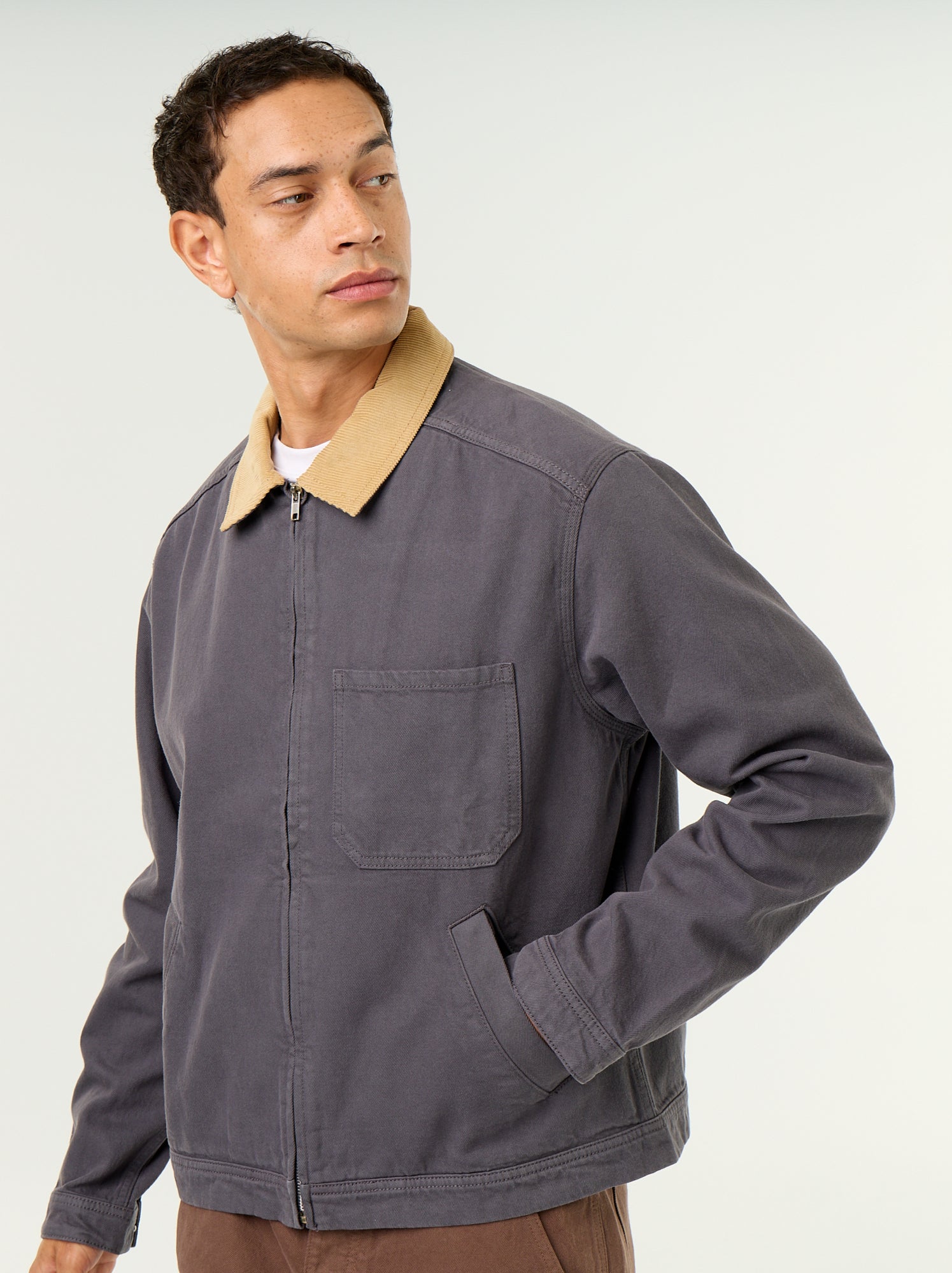 Veste en jean avec col en velours côtelé - Bleu