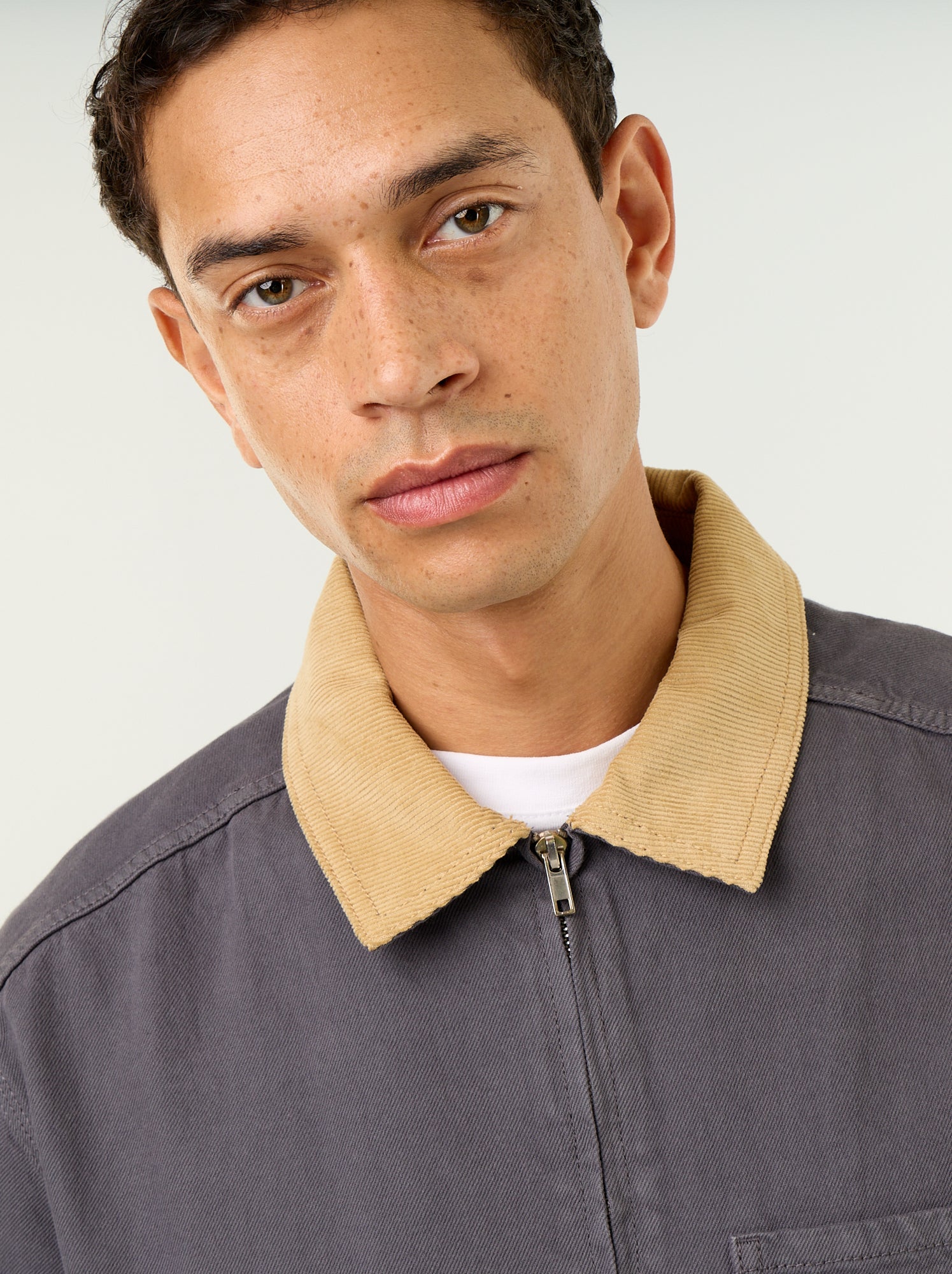 Veste en jean avec col en velours côtelé - Bleu