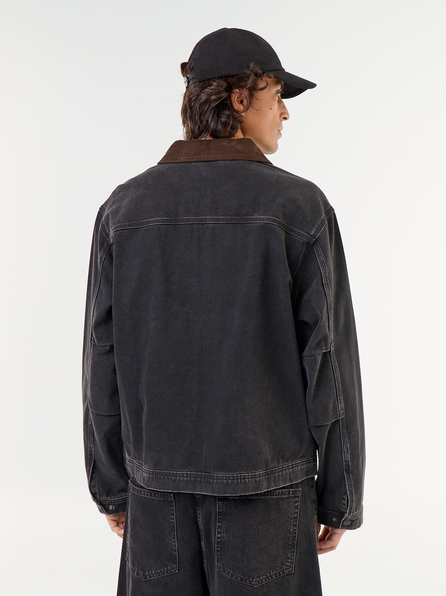 Veste en jean avec col en velours côtelé - Noir