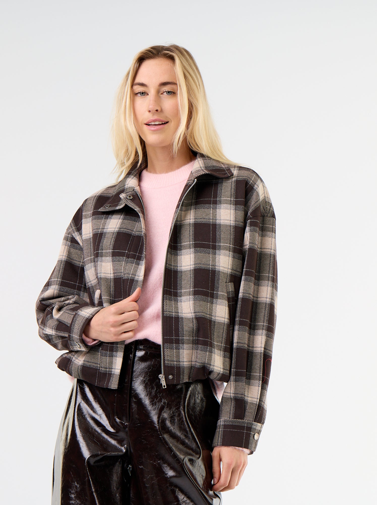 Veste en textile à carreaux - Marron