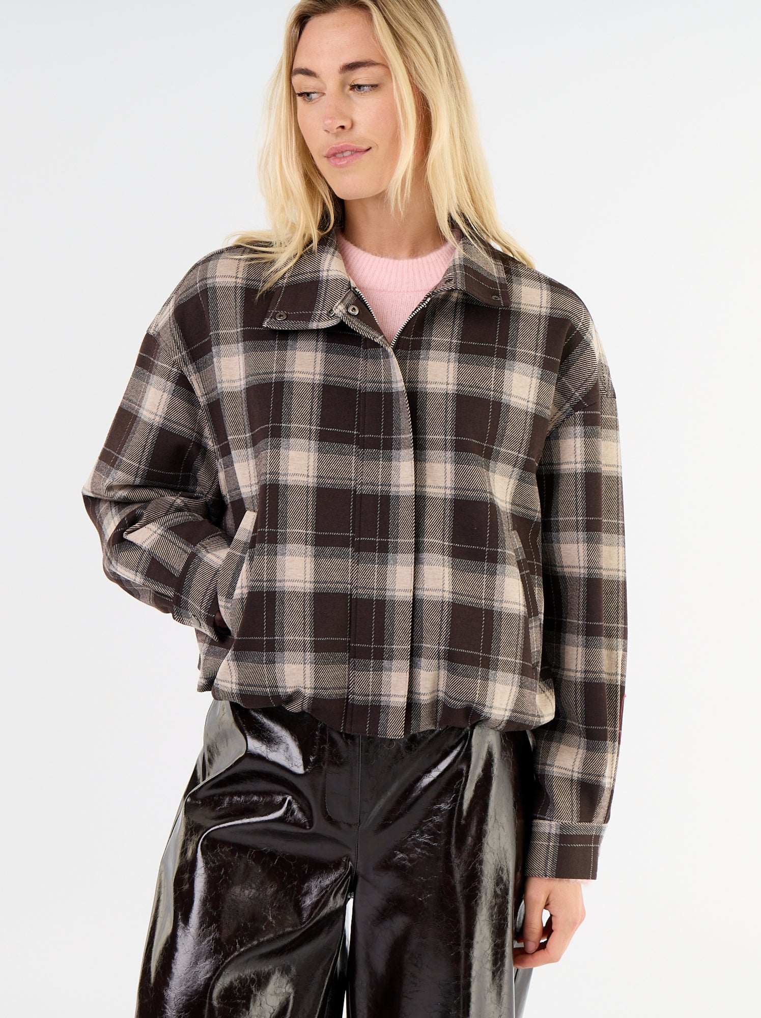 Veste en textile à carreaux - Marron
