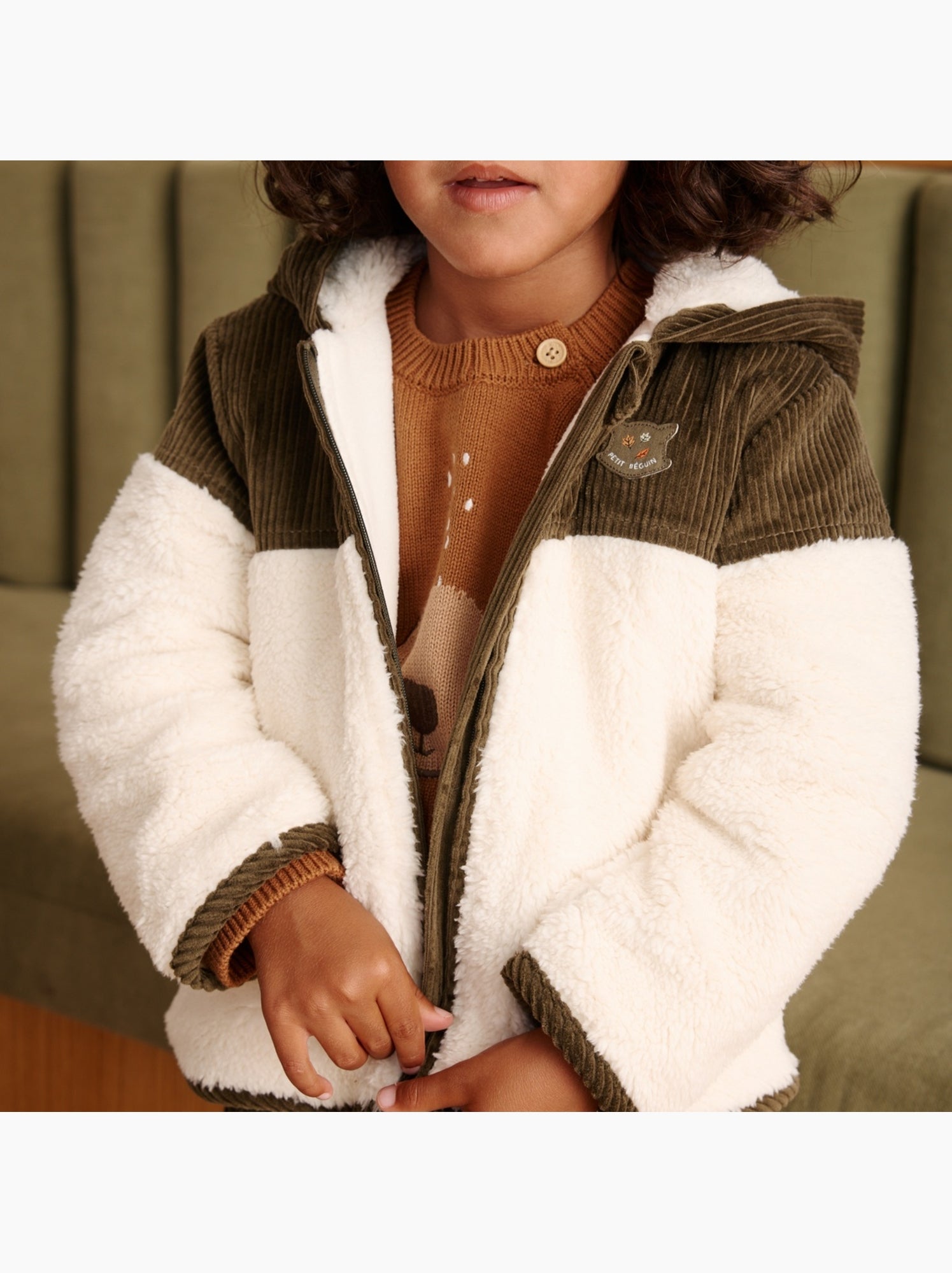 Veste enfant intérieur polaire avec capuche ginkgo - Vert
