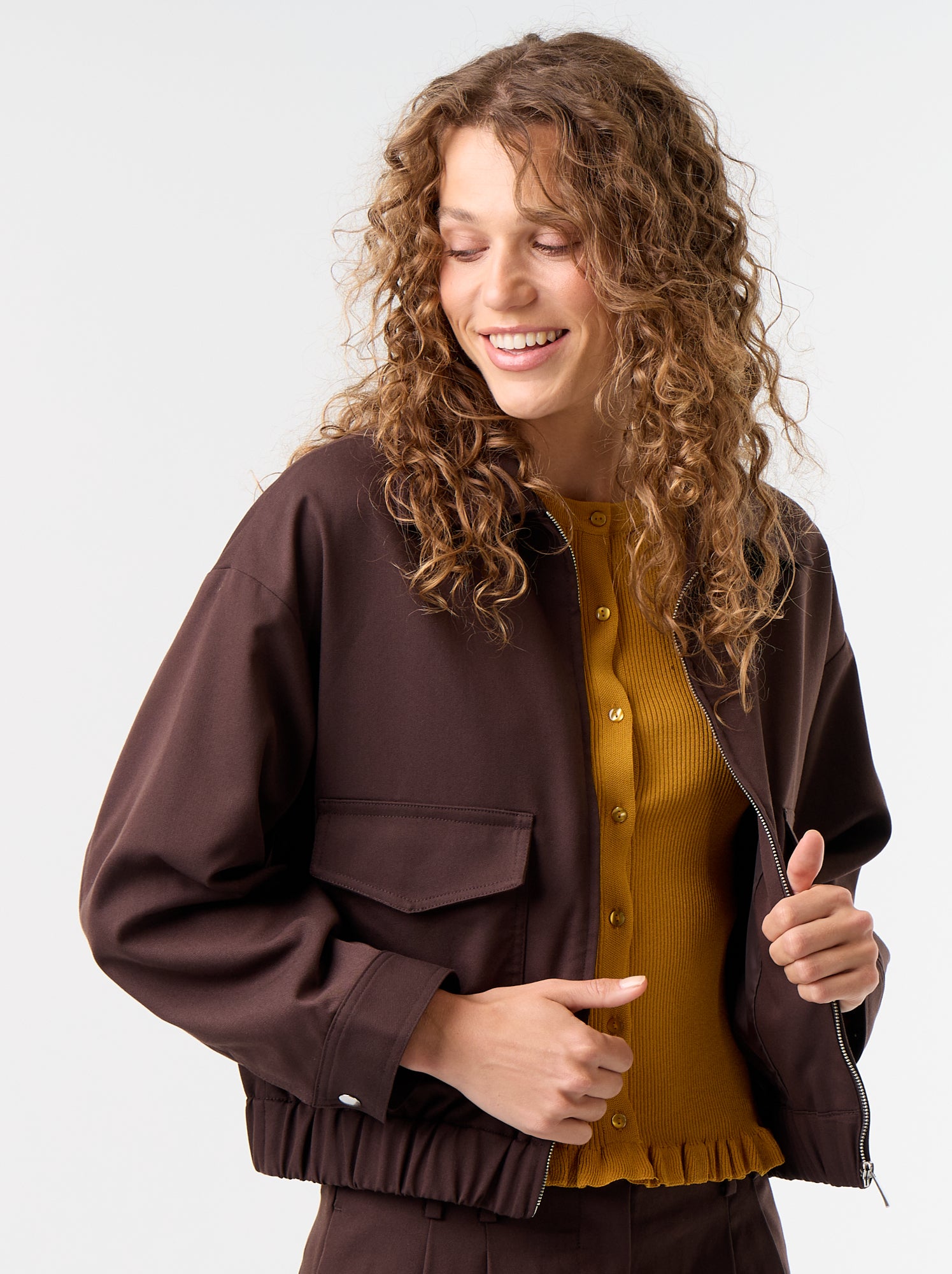 Veste fluide avec ouverture zippée - Marron
