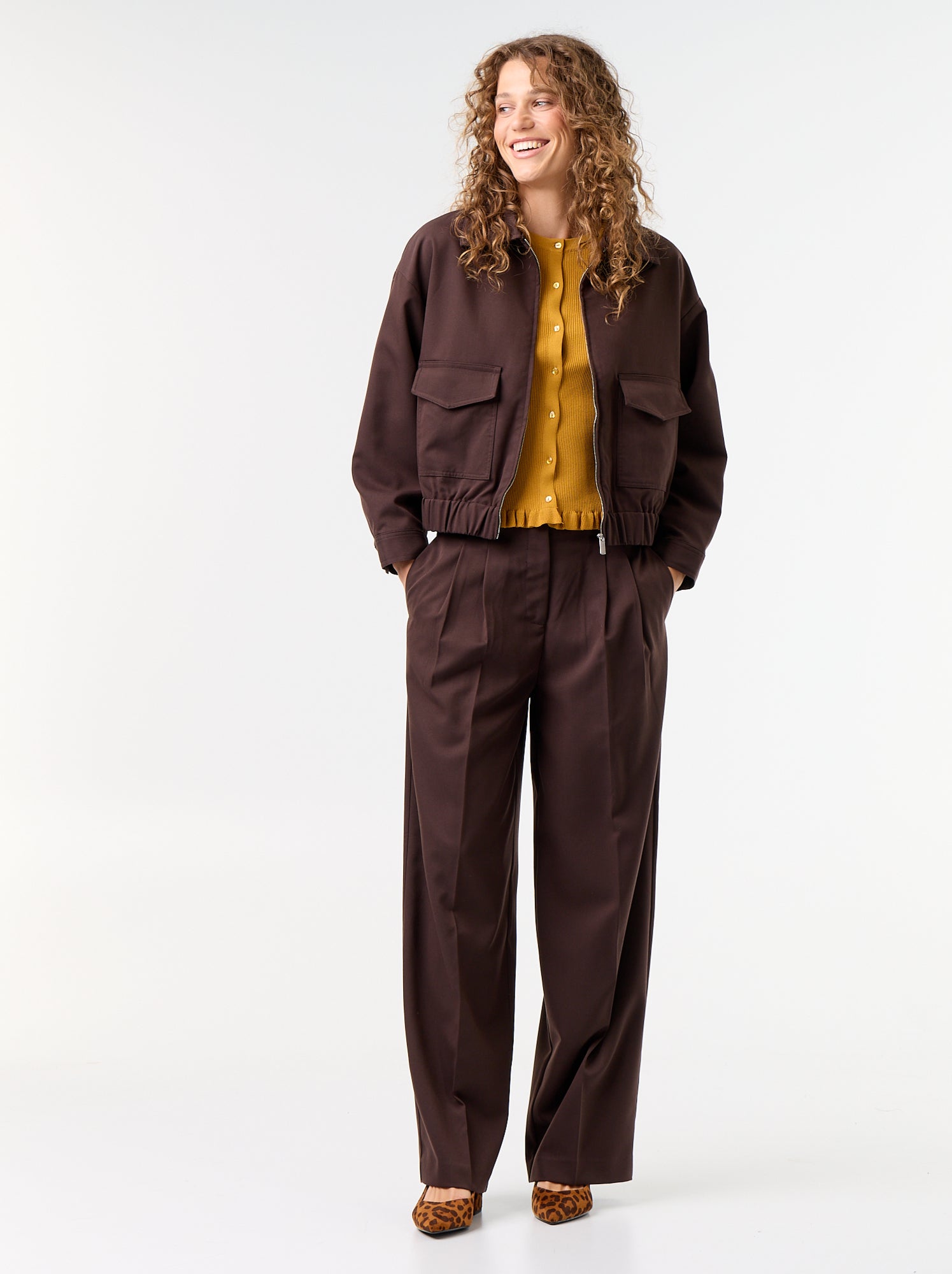 Veste fluide avec ouverture zippée - Marron