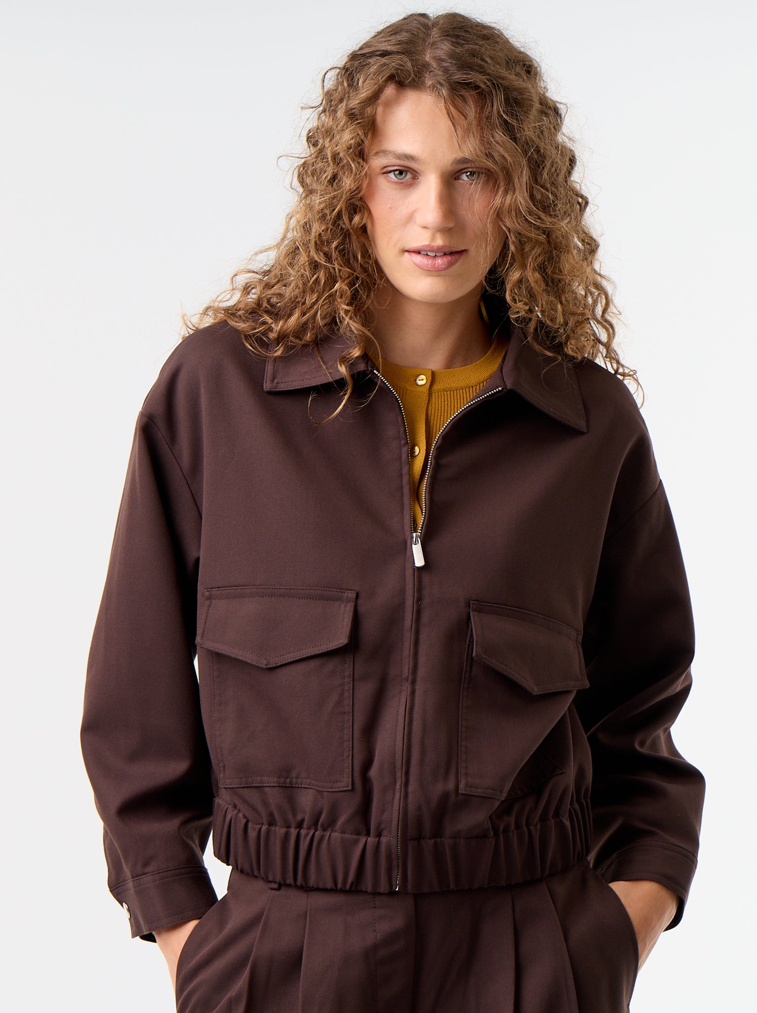 Veste fluide avec ouverture zippée - Marron