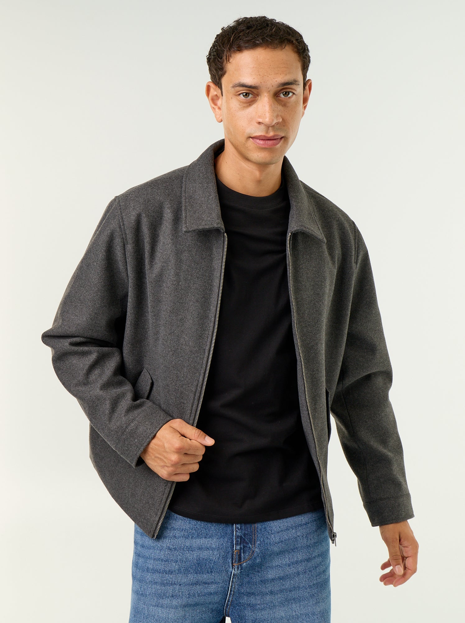 Veste imitation lainage col chemise - Gris