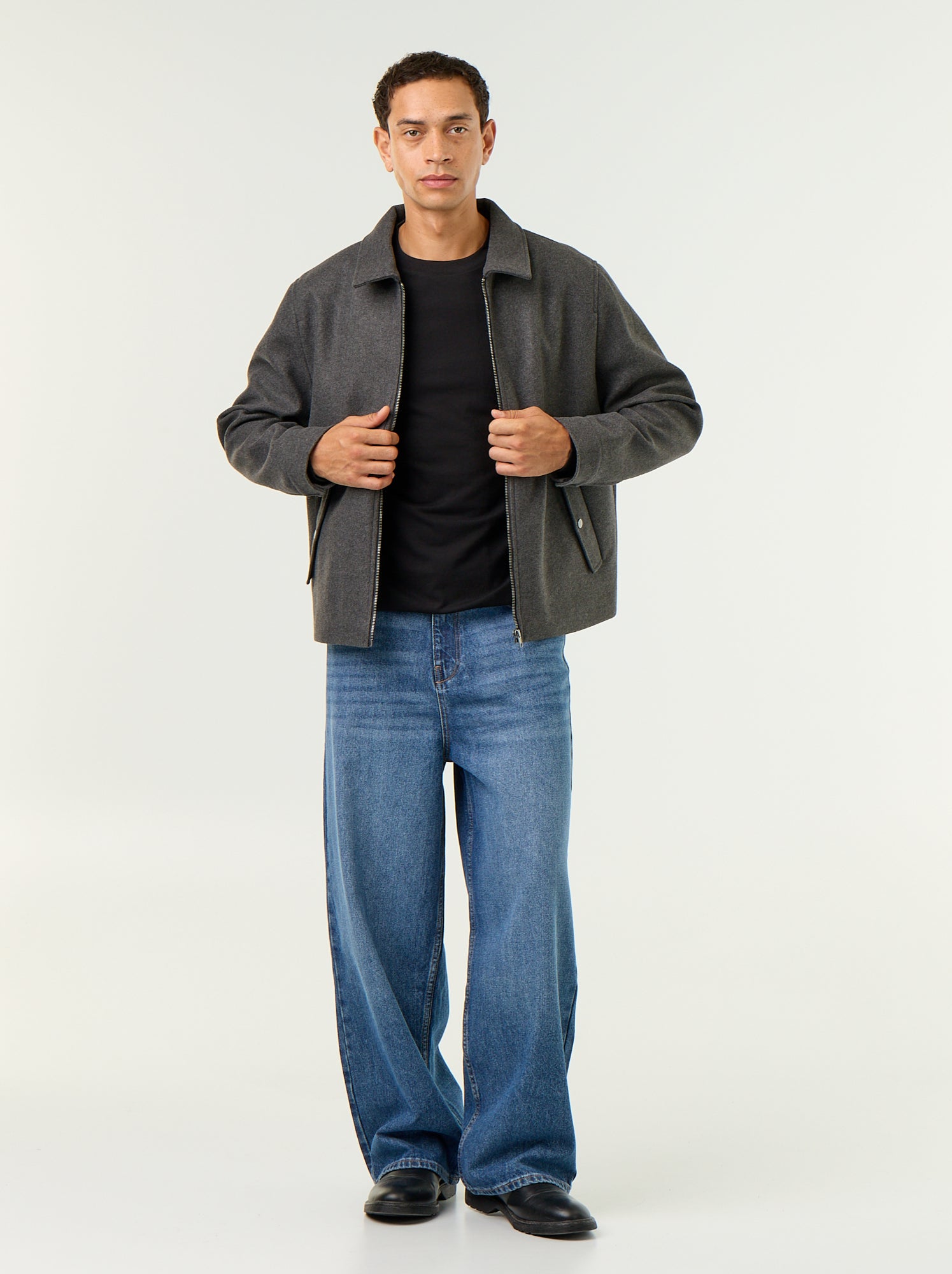 Veste imitation lainage col chemise - Gris