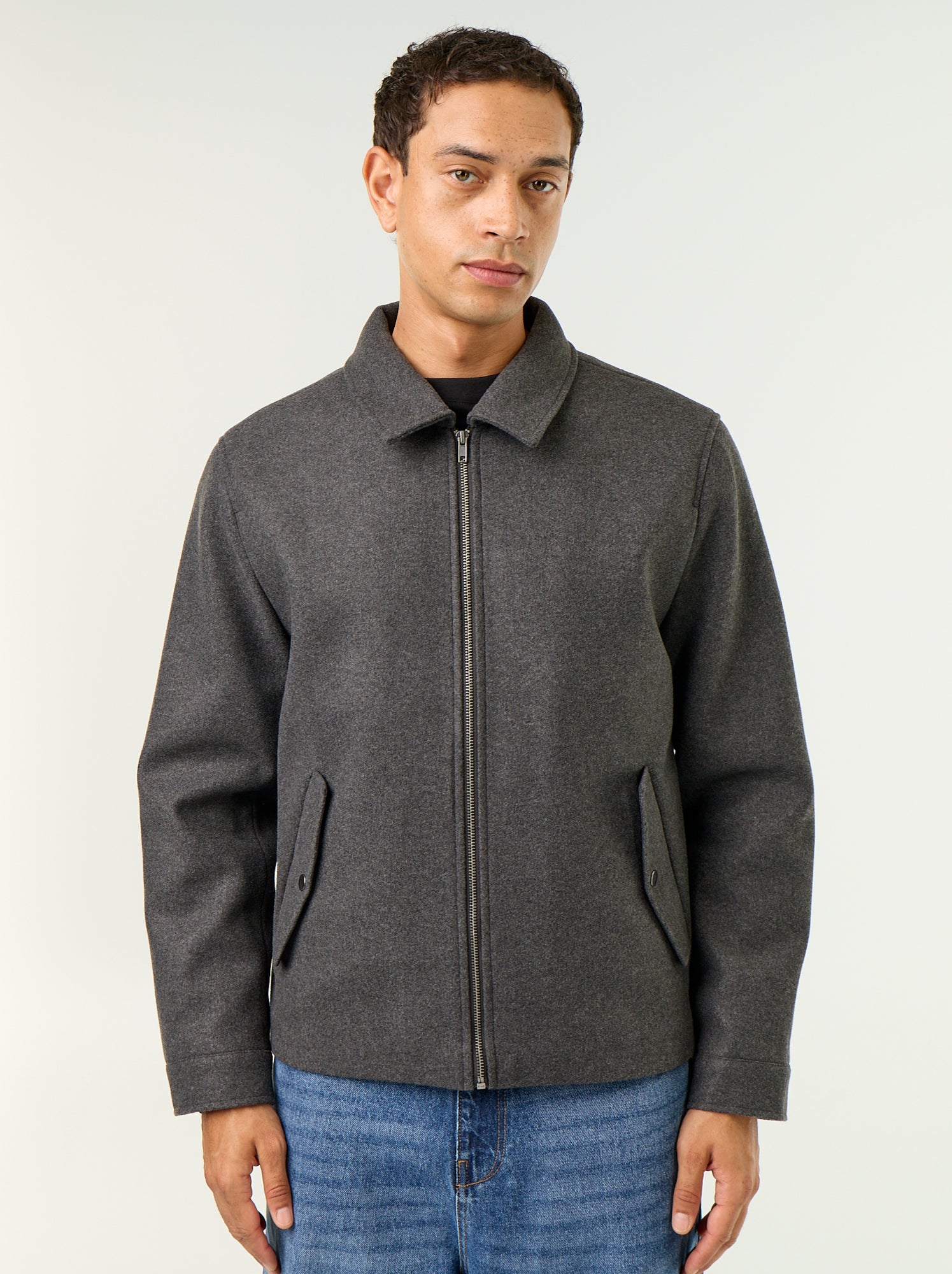 Veste imitation lainage col chemise - Gris