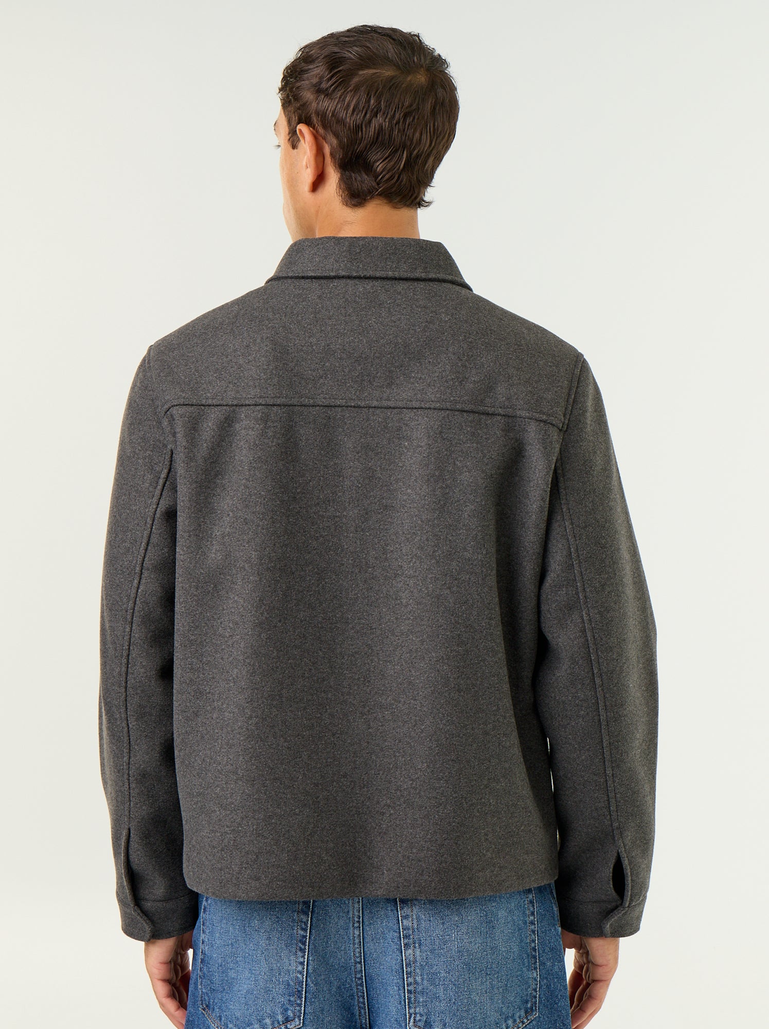 Veste imitation lainage col chemise - Gris