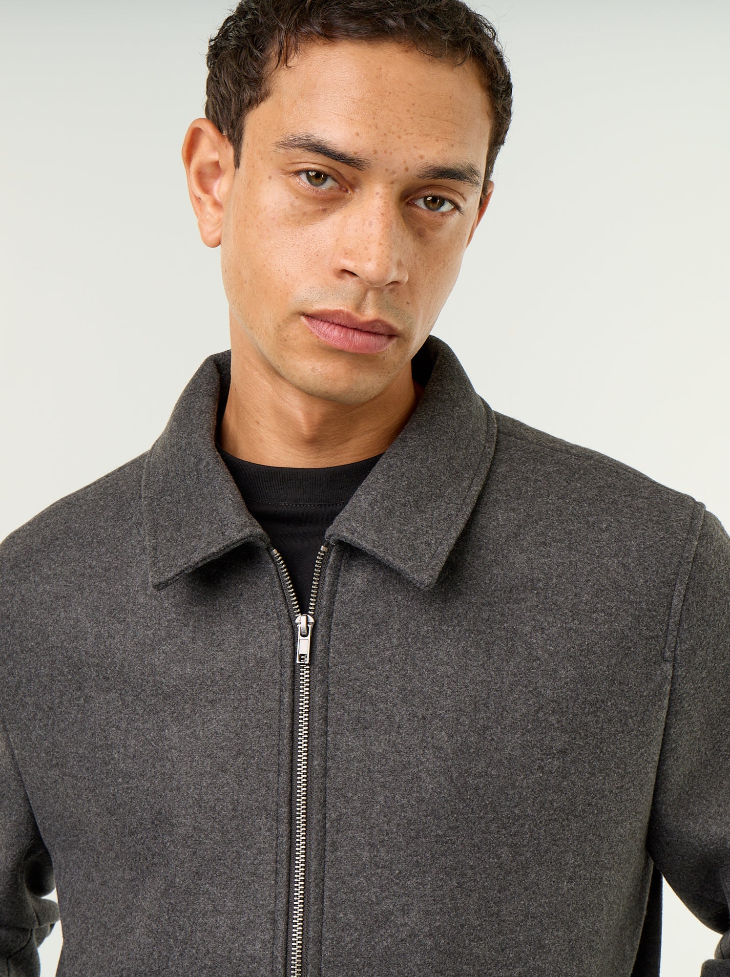 Veste imitation lainage col chemise - Gris