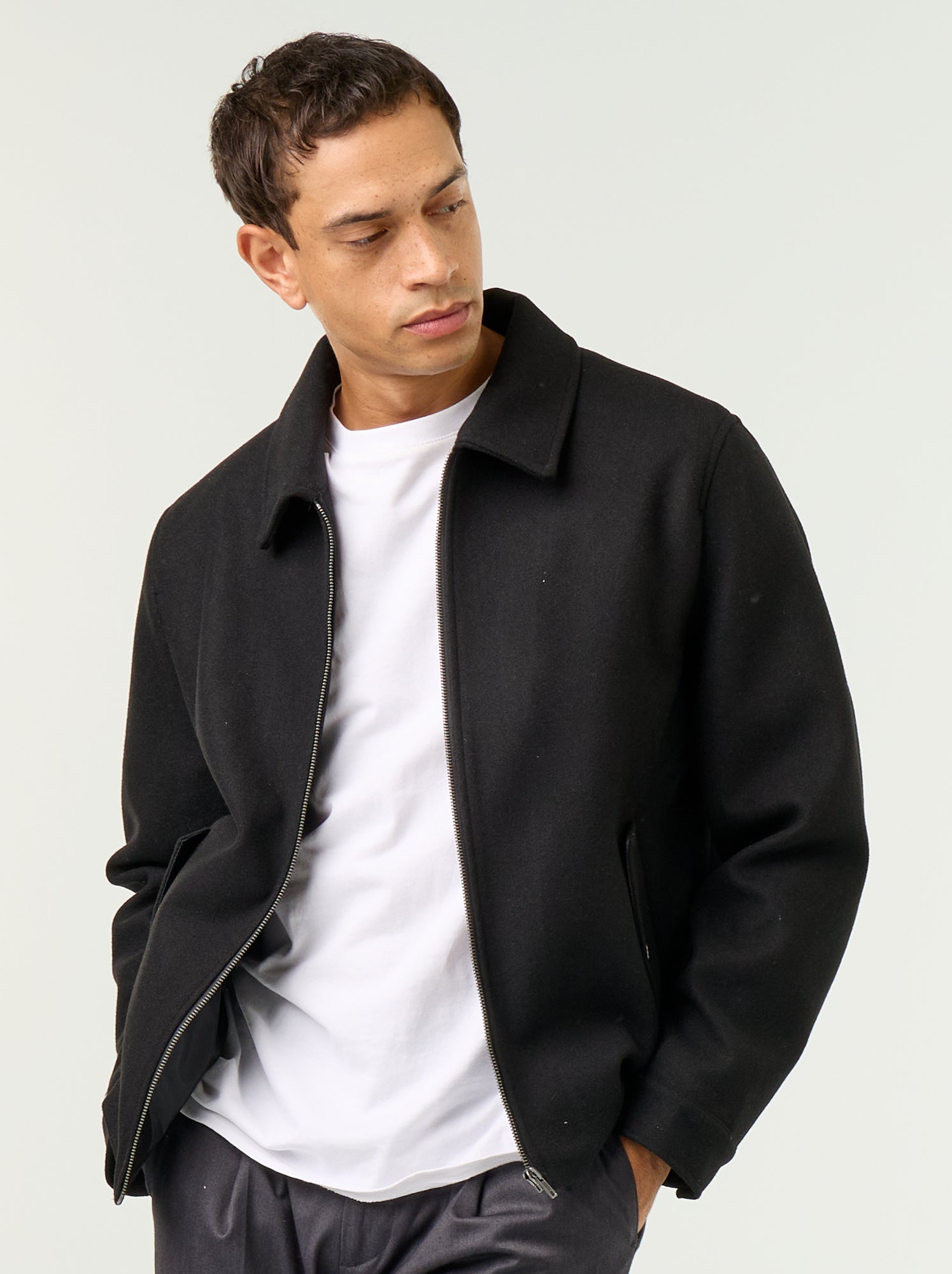 Veste imitation lainage col chemise - Noir