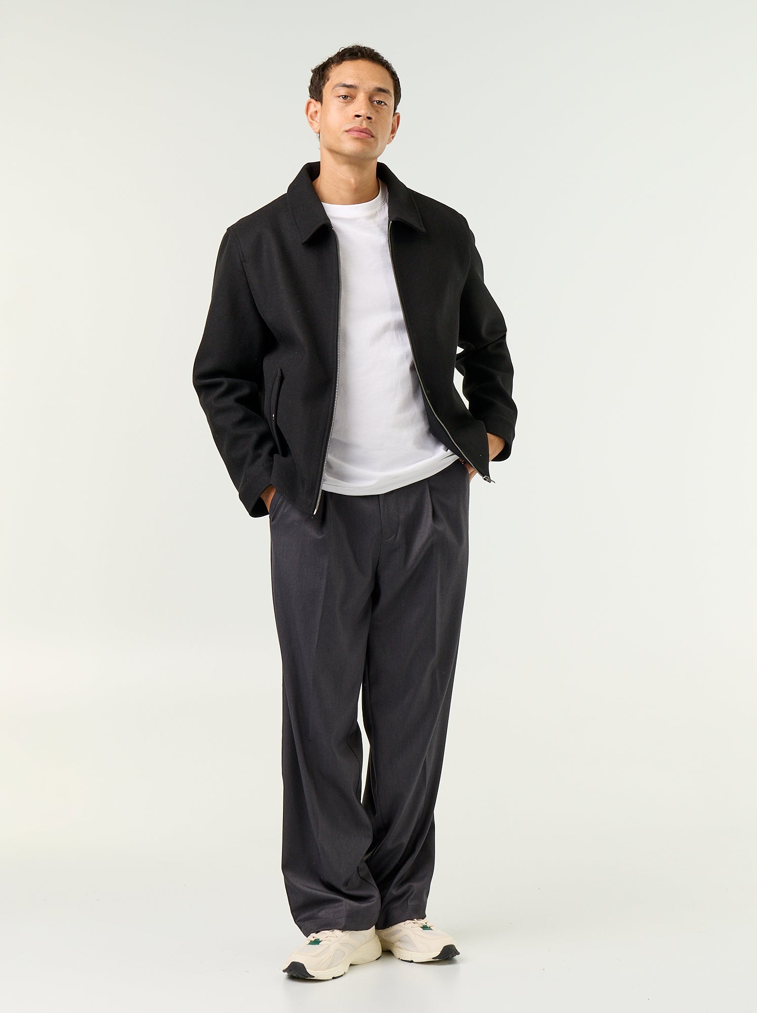 Veste imitation lainage col chemise - Noir