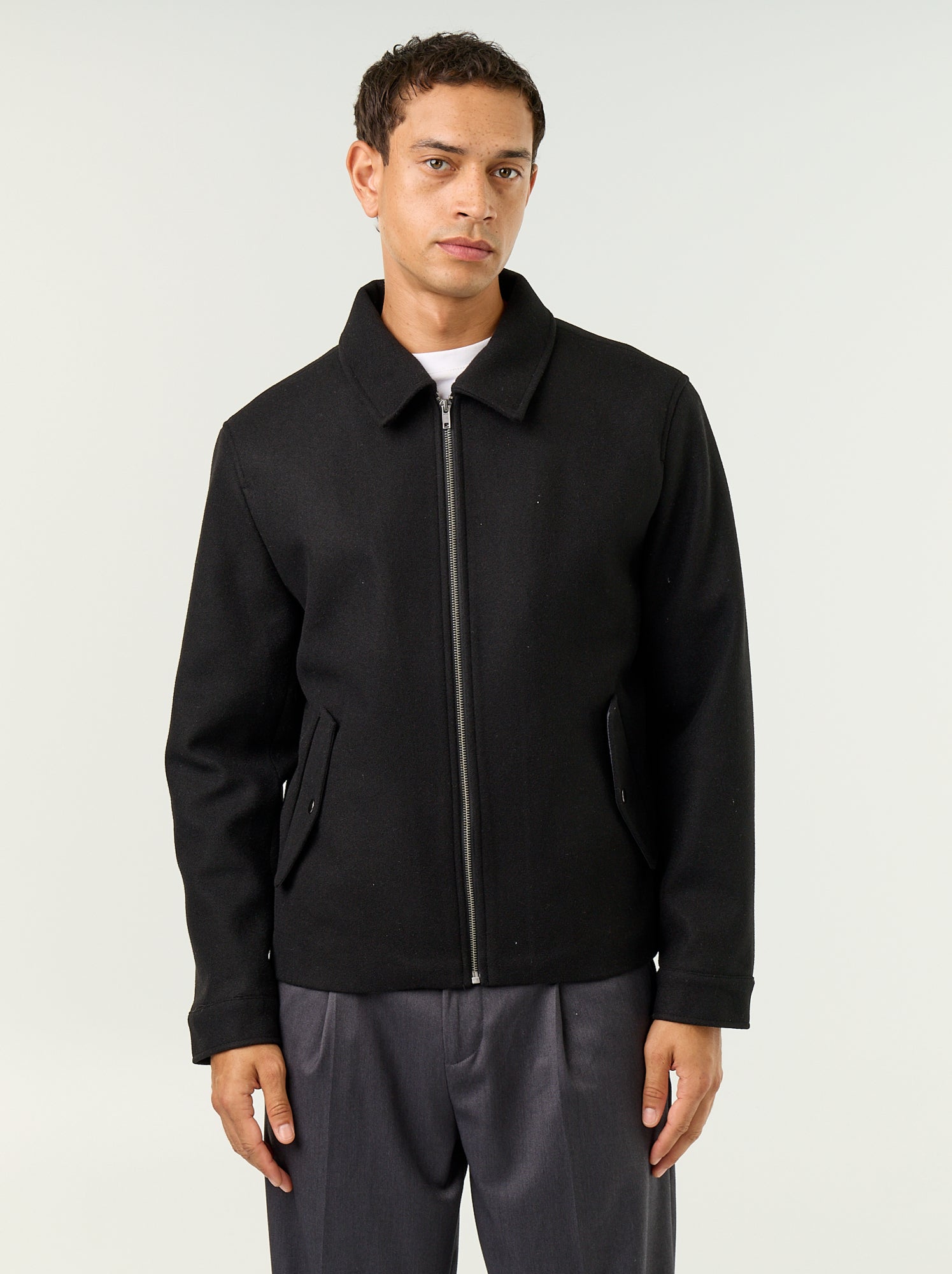 Veste imitation lainage col chemise - Noir