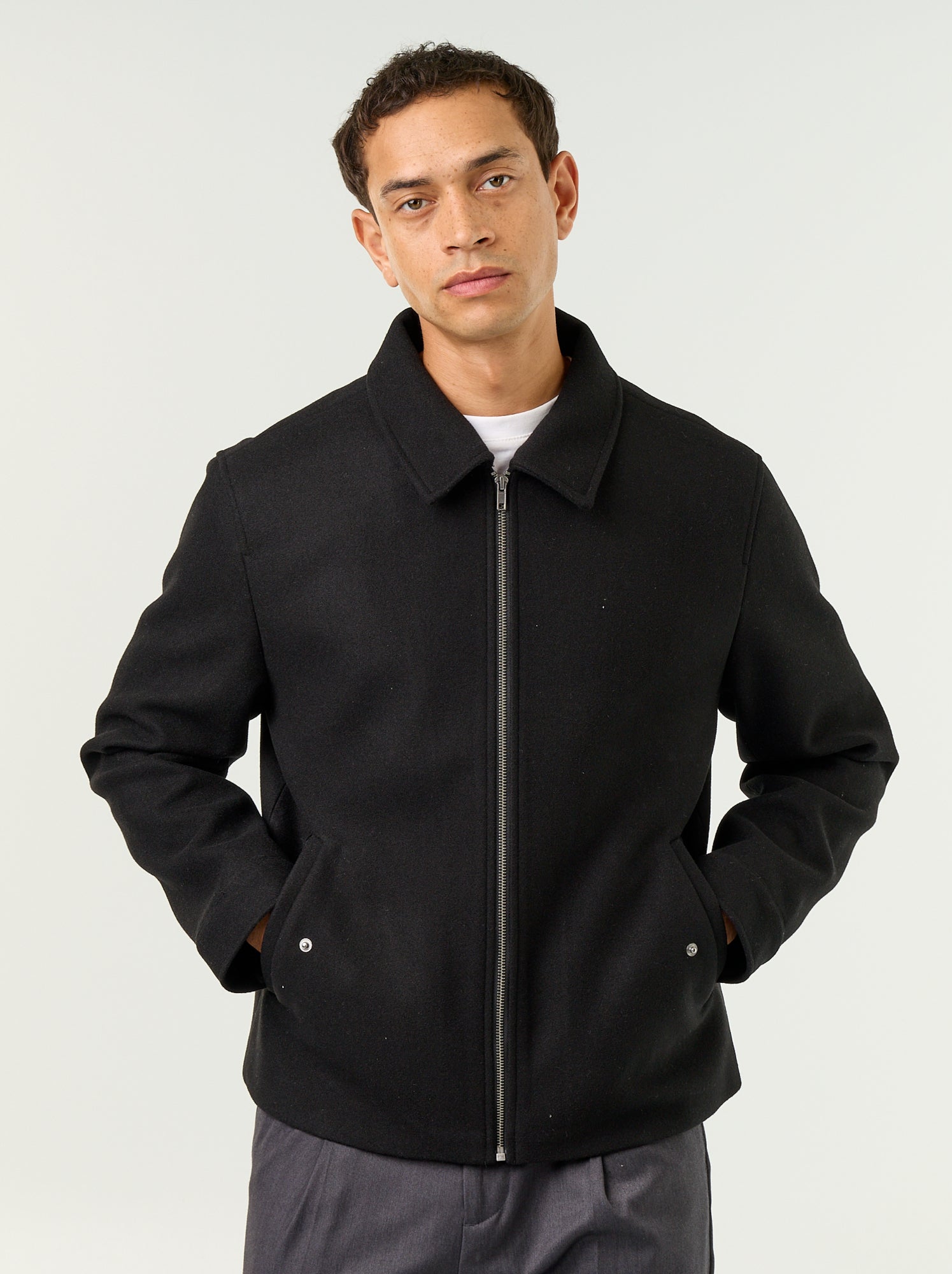 Veste imitation lainage col chemise - Noir