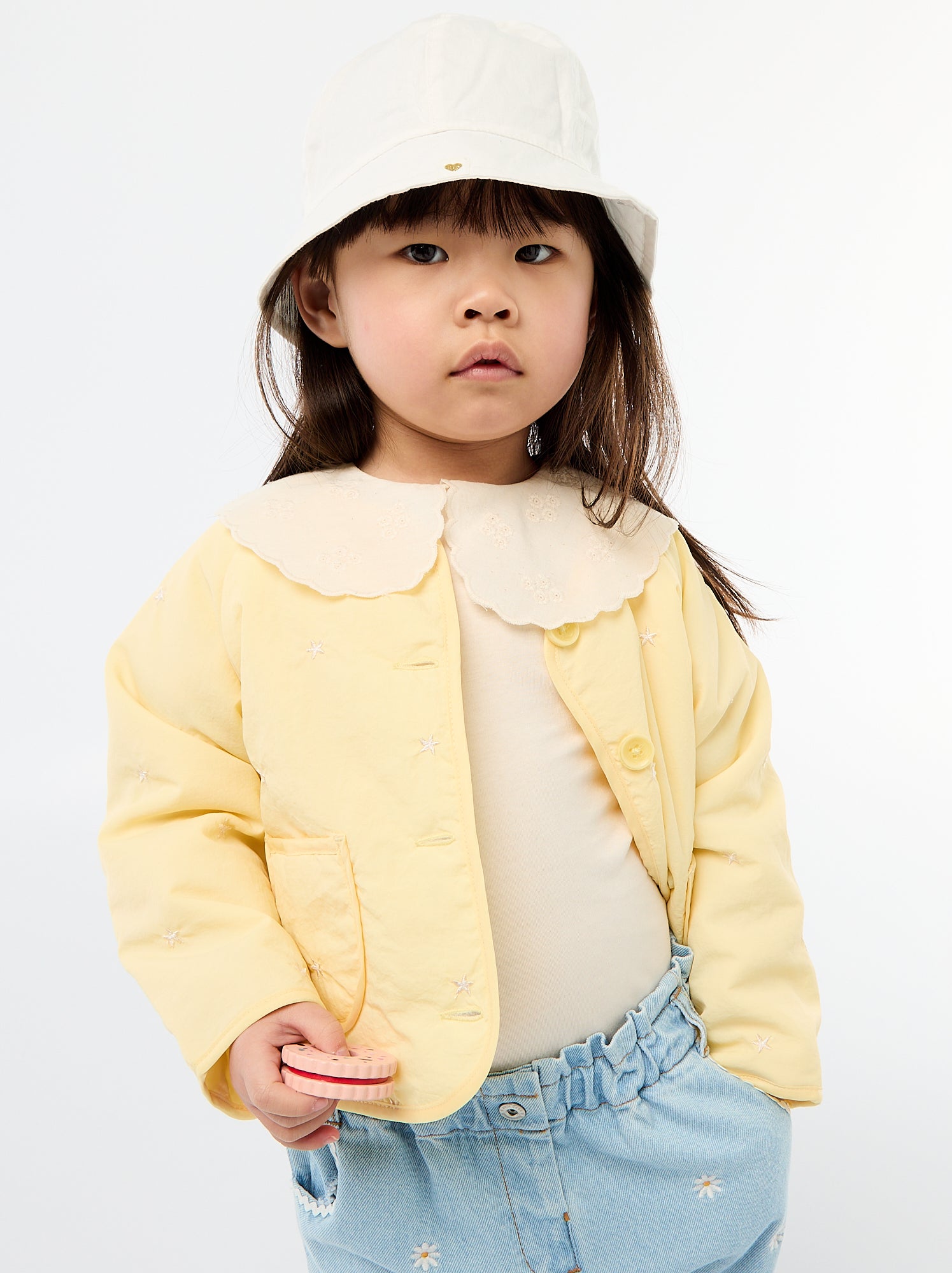 Veste matelassée col rond en tissu déperlant - Jaune