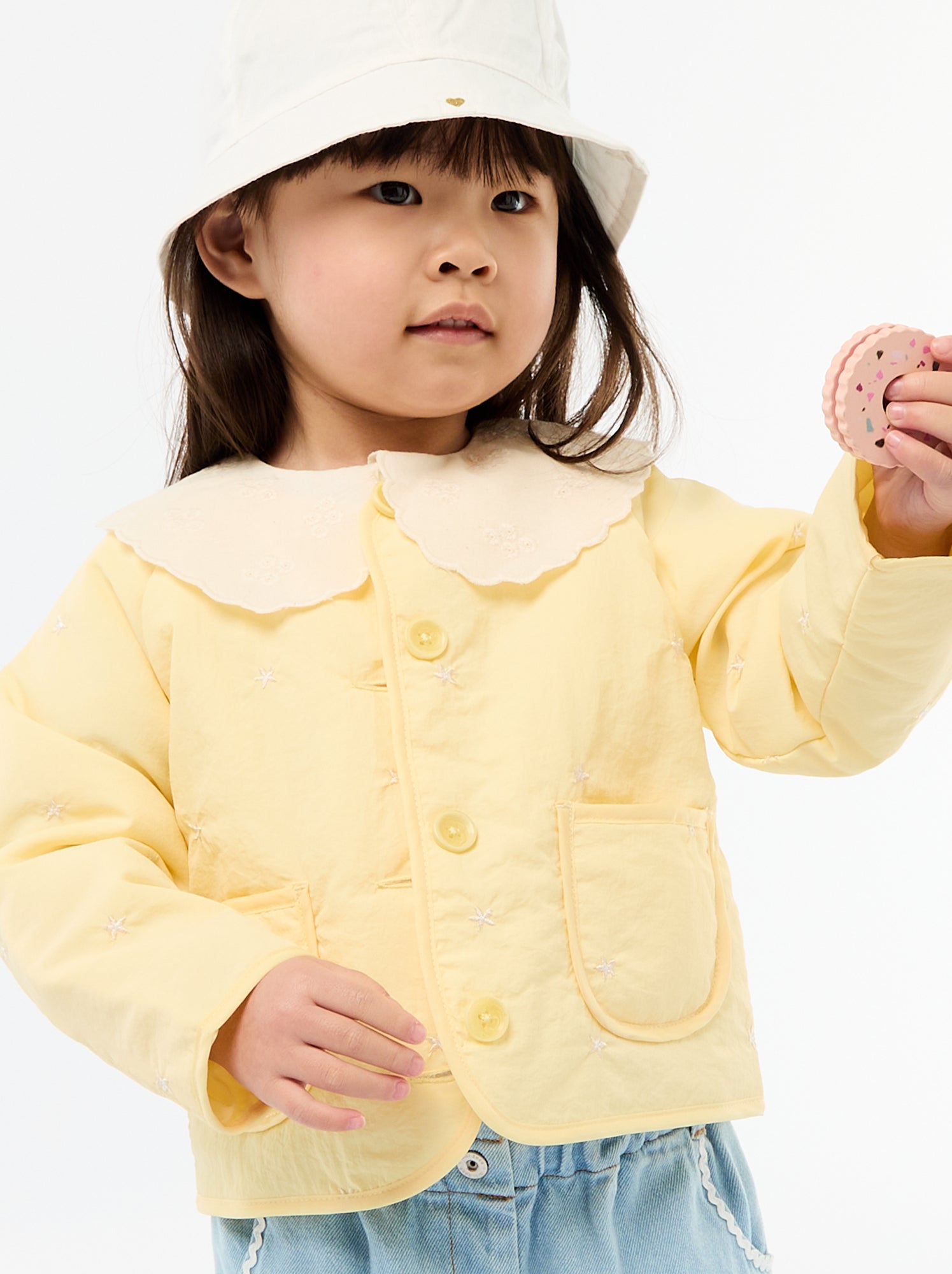 Veste matelassée col rond en tissu déperlant - Jaune