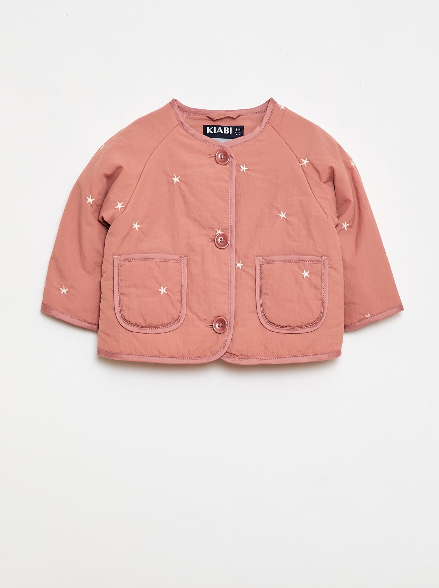 Veste matelassée col rond en tissu déperlant - Rose