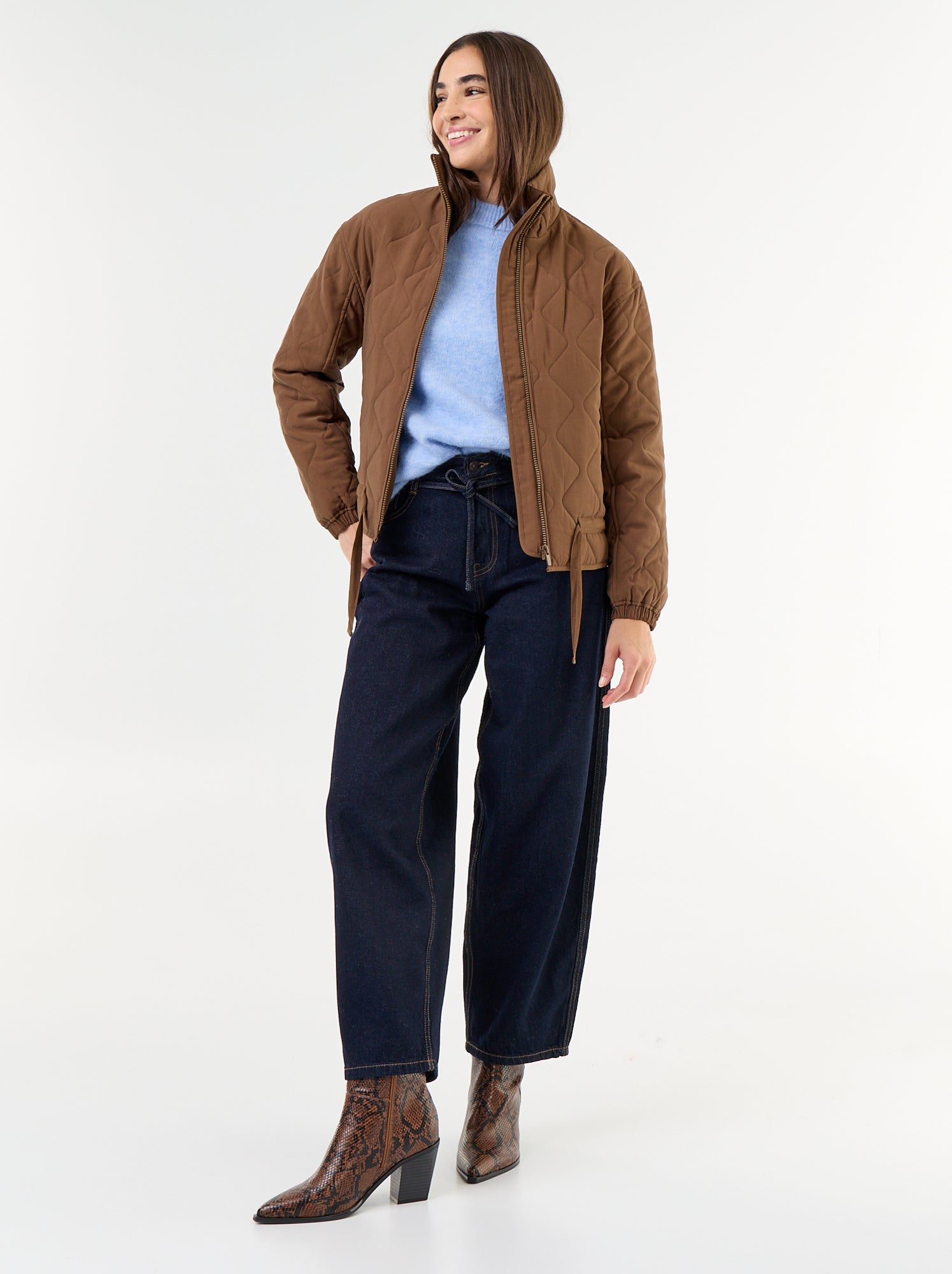 Veste matelassée resserable à la taille - Marron