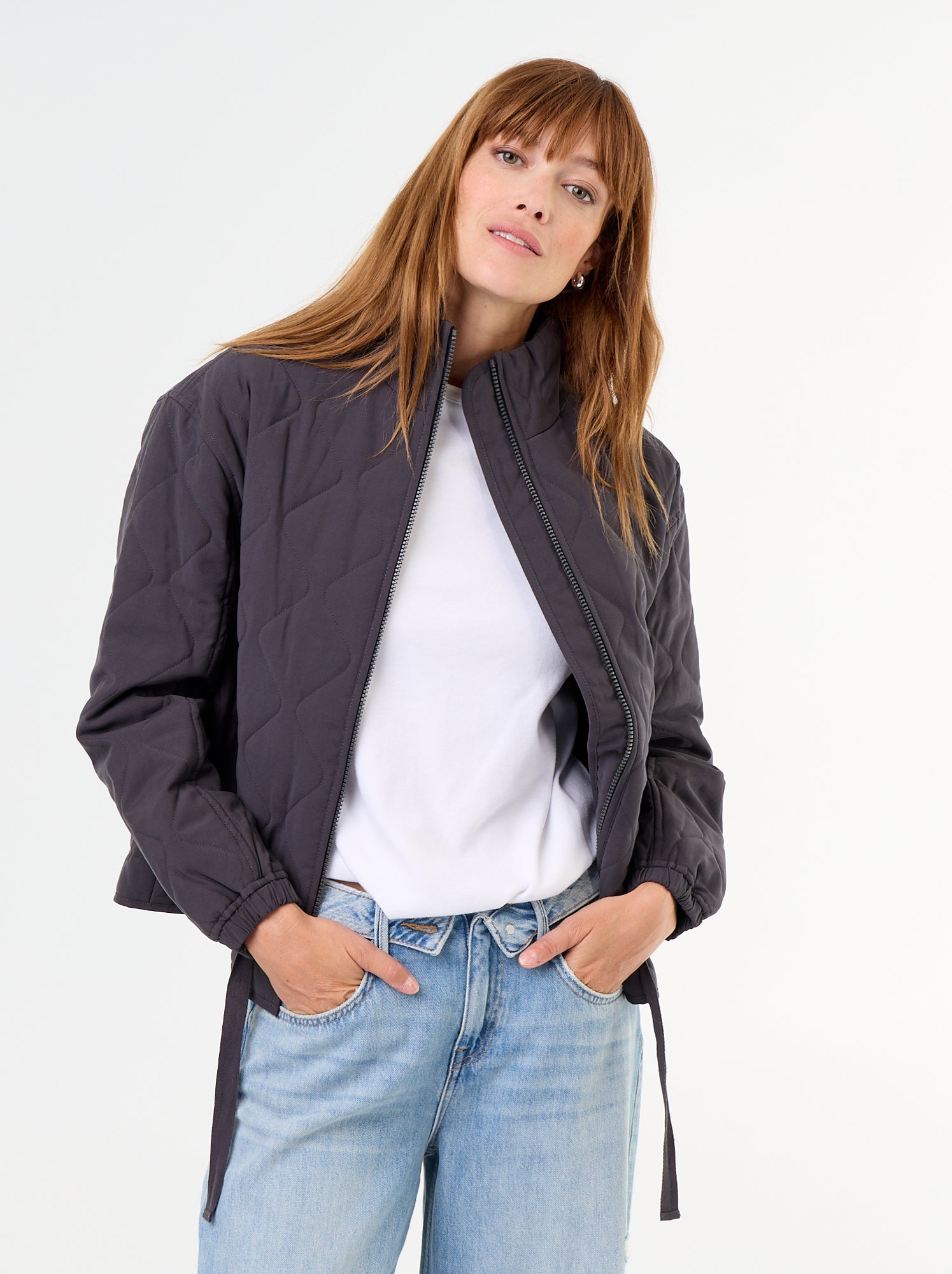 Veste matelassée resserable à la taille - Noir