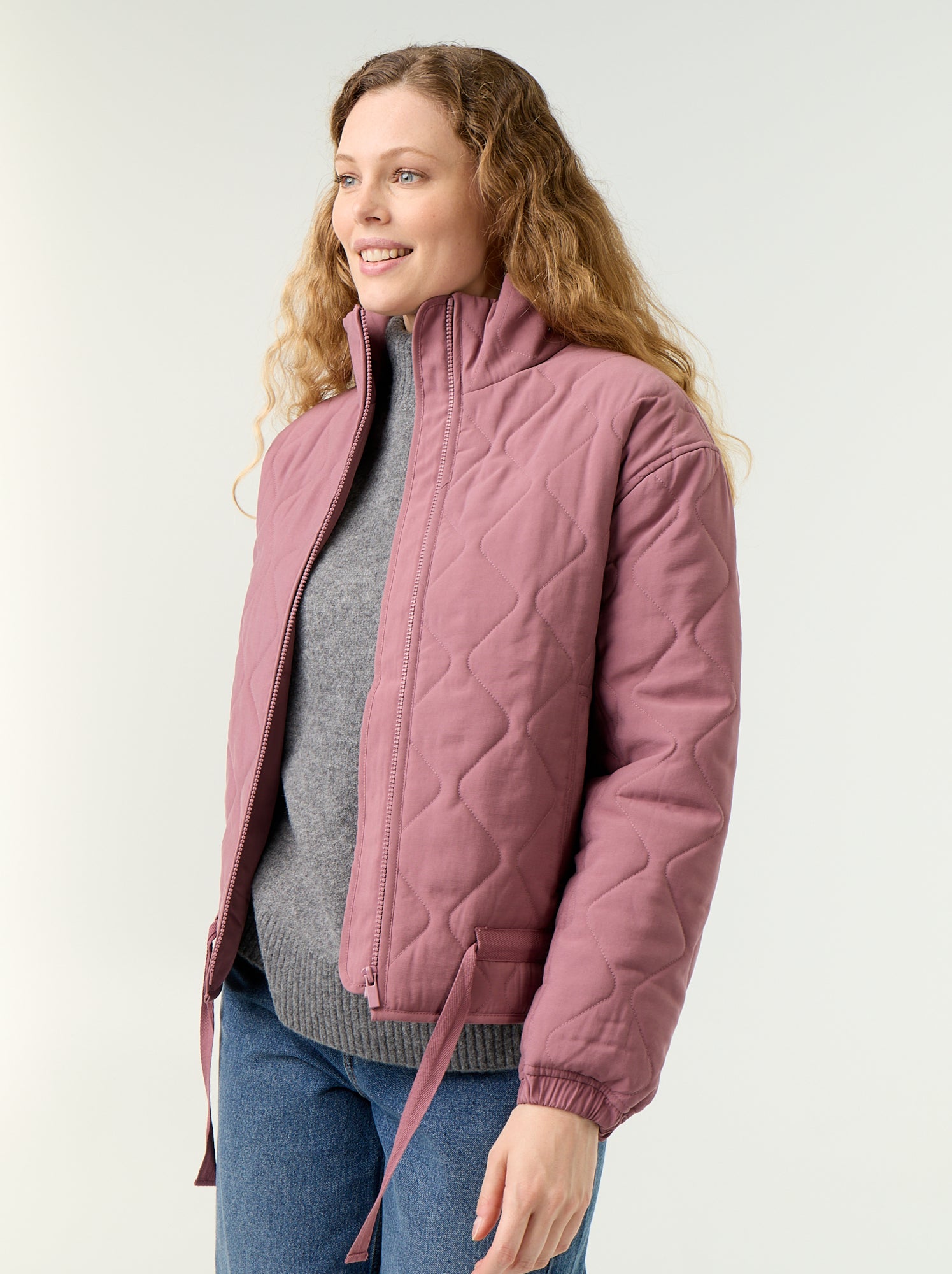 Veste matelassée resserable à la taille - Rose