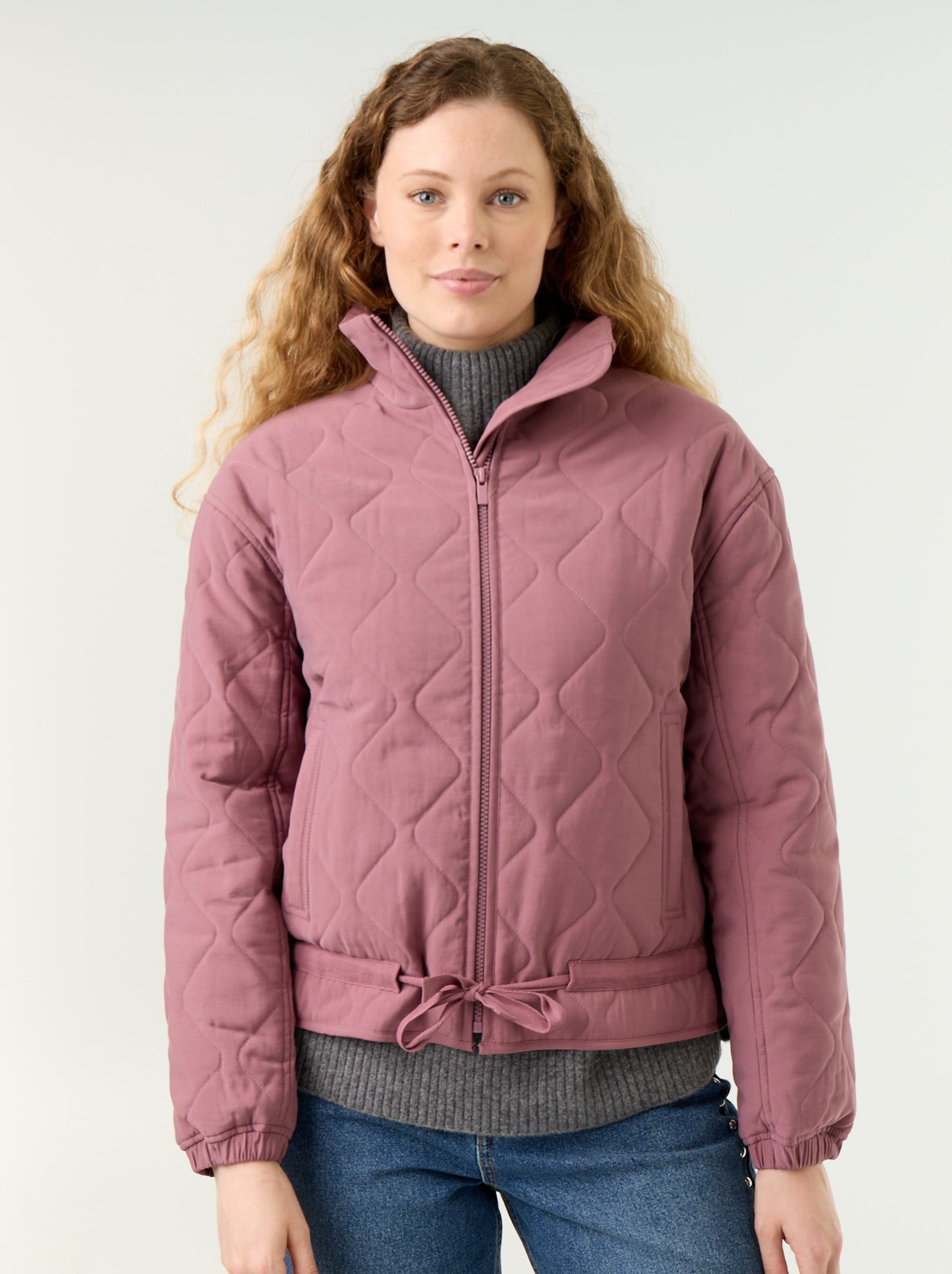 Veste matelassée resserable à la taille - Rose