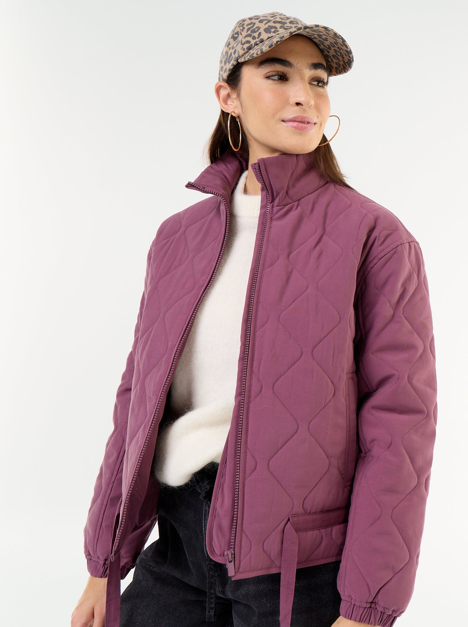 Veste matelassée resserable à la taille - Violet