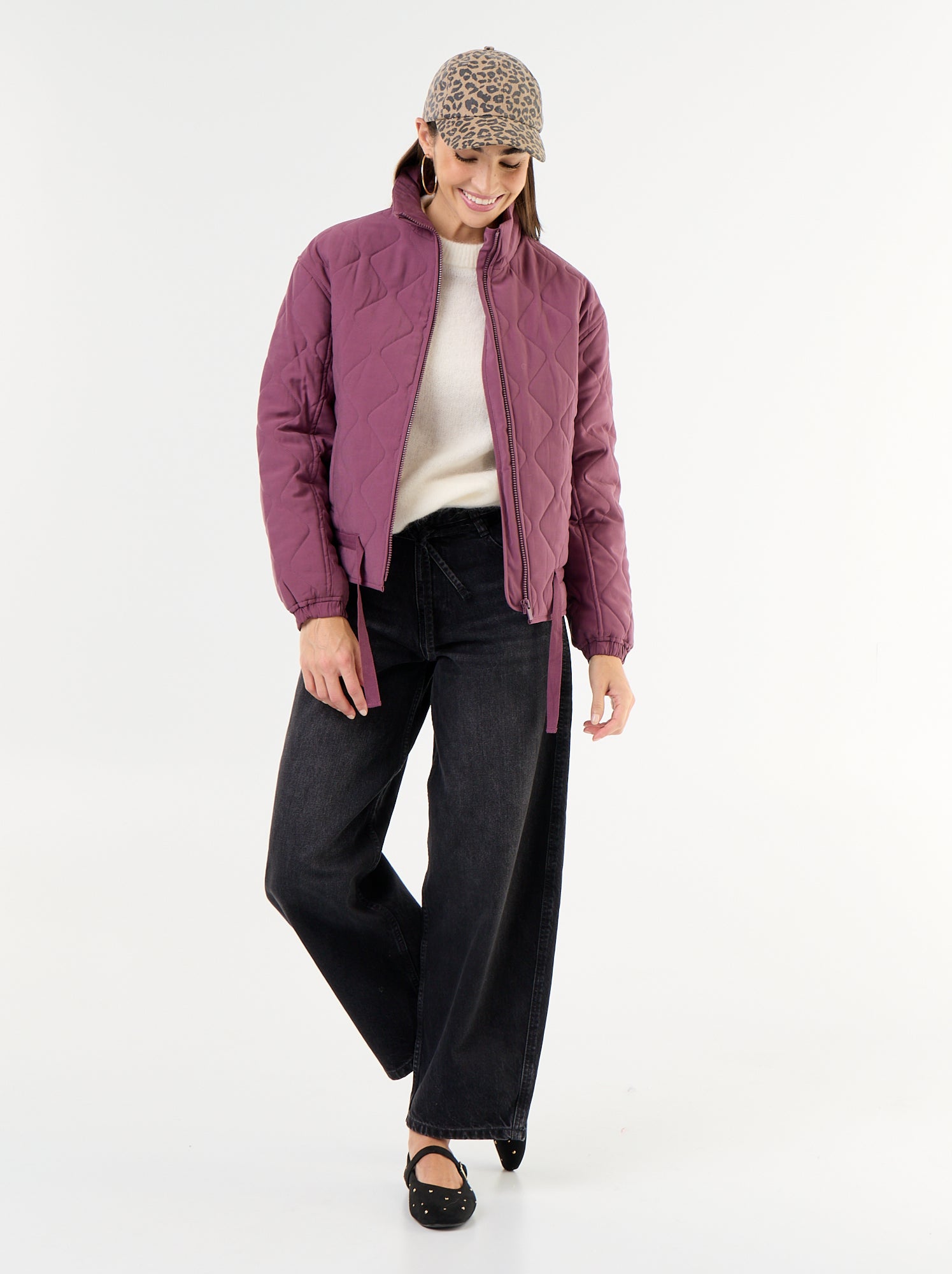 Veste matelassée resserable à la taille - Violet