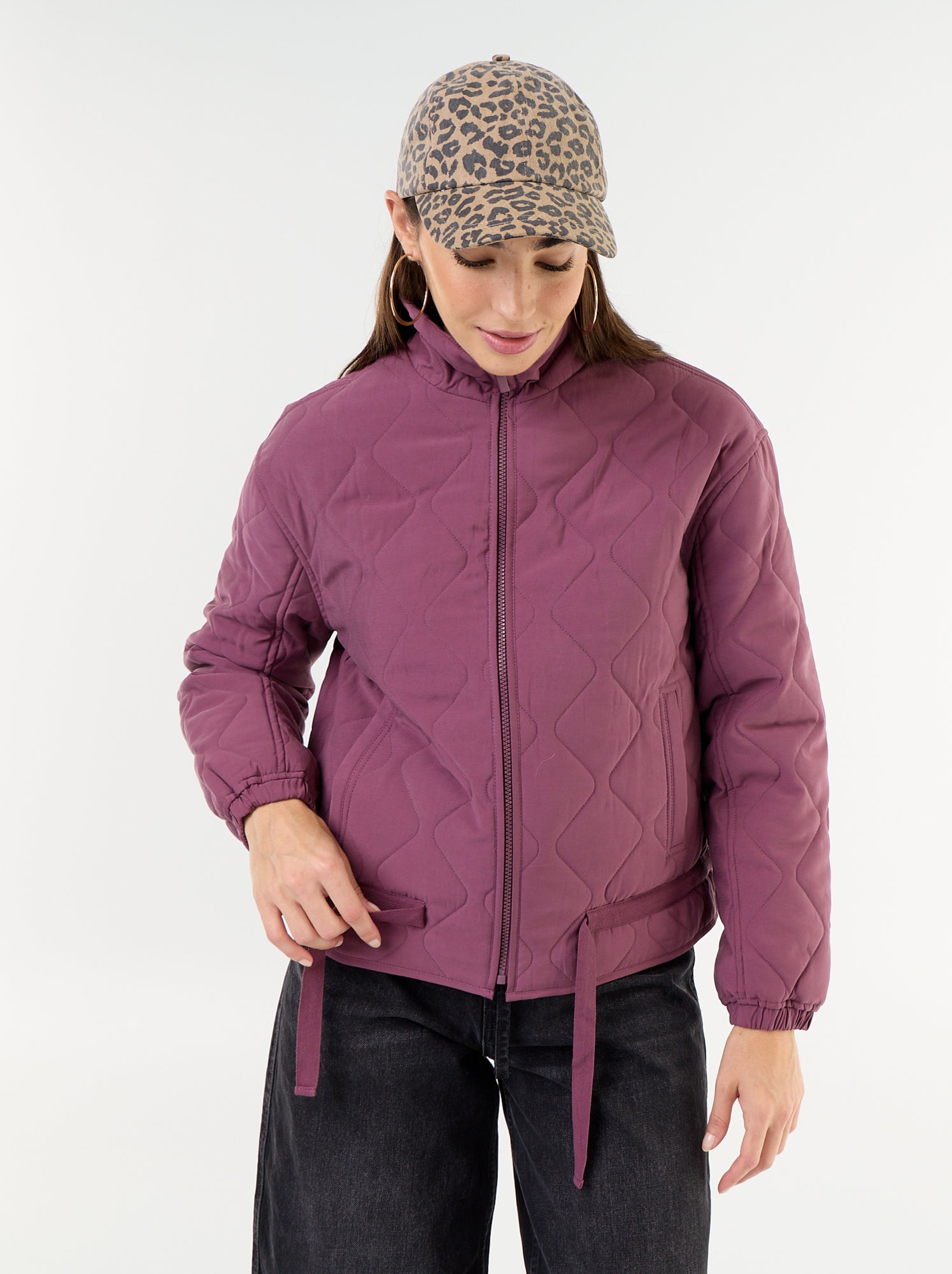 Veste matelassée resserable à la taille - Violet