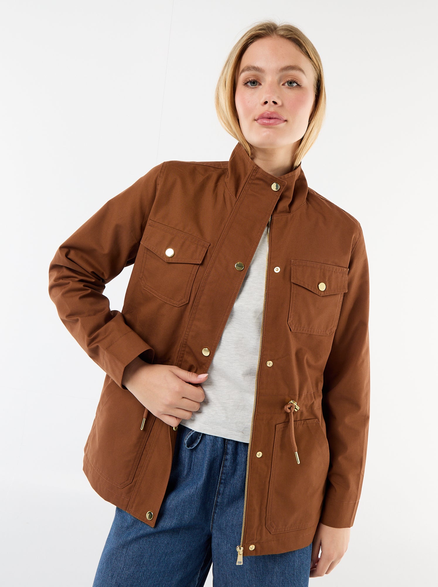 Veste saharienne à pressions devant - Marron