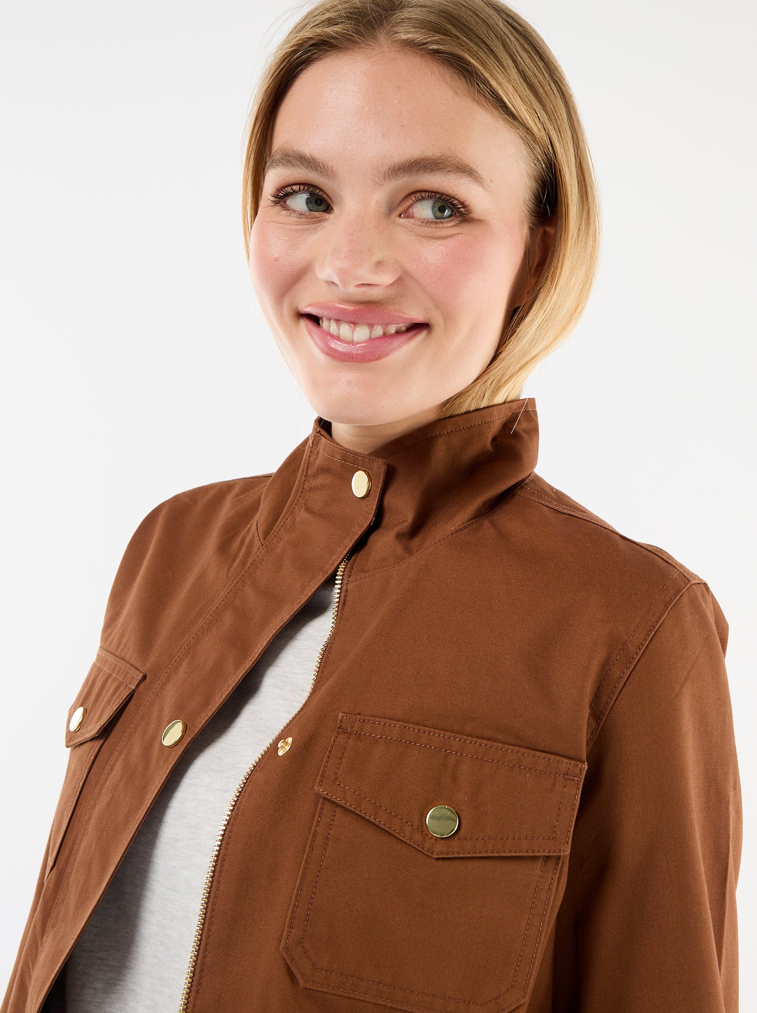 Veste saharienne à pressions devant - Marron