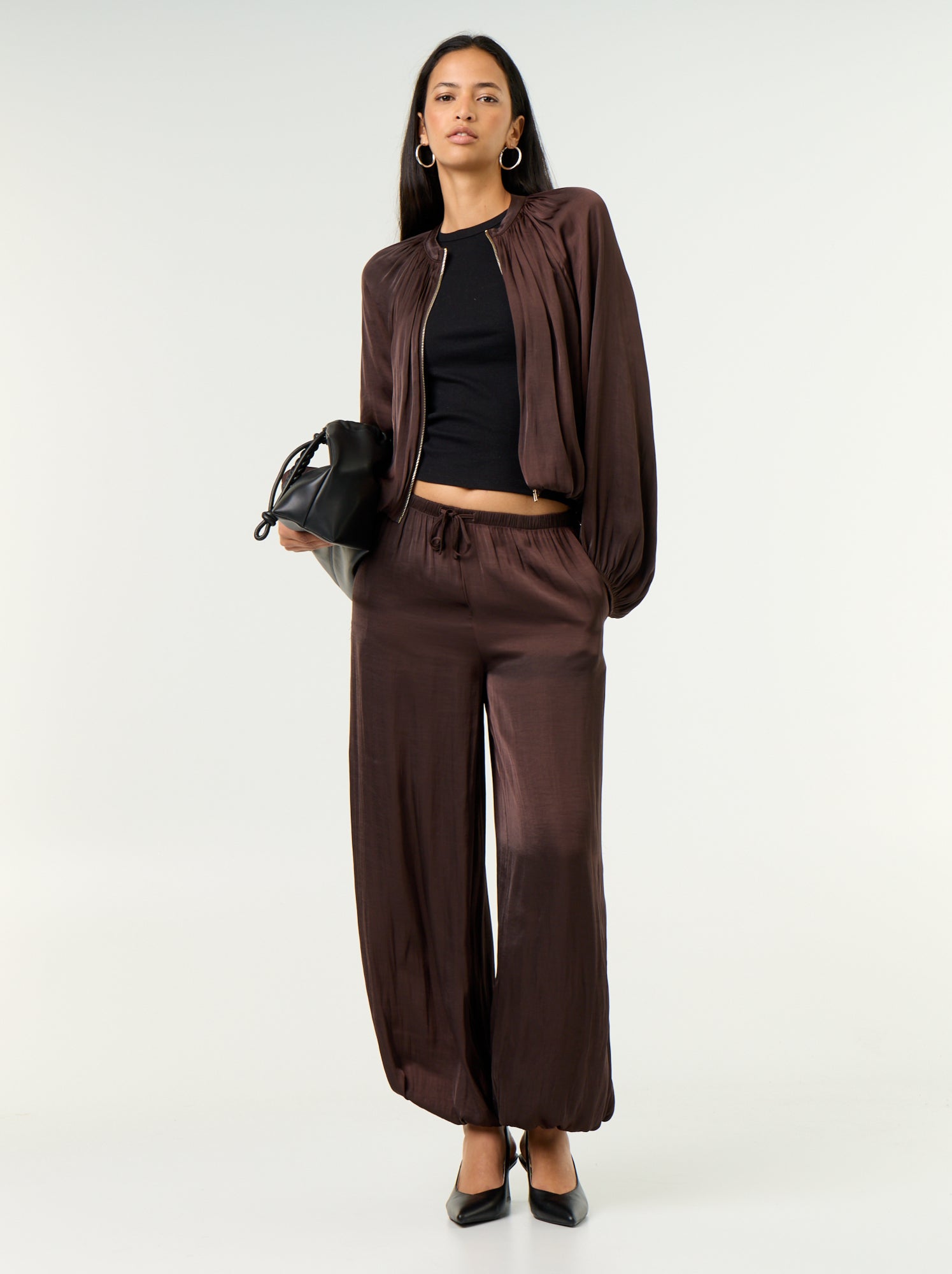 Veste unie satinée forme boule - Marron