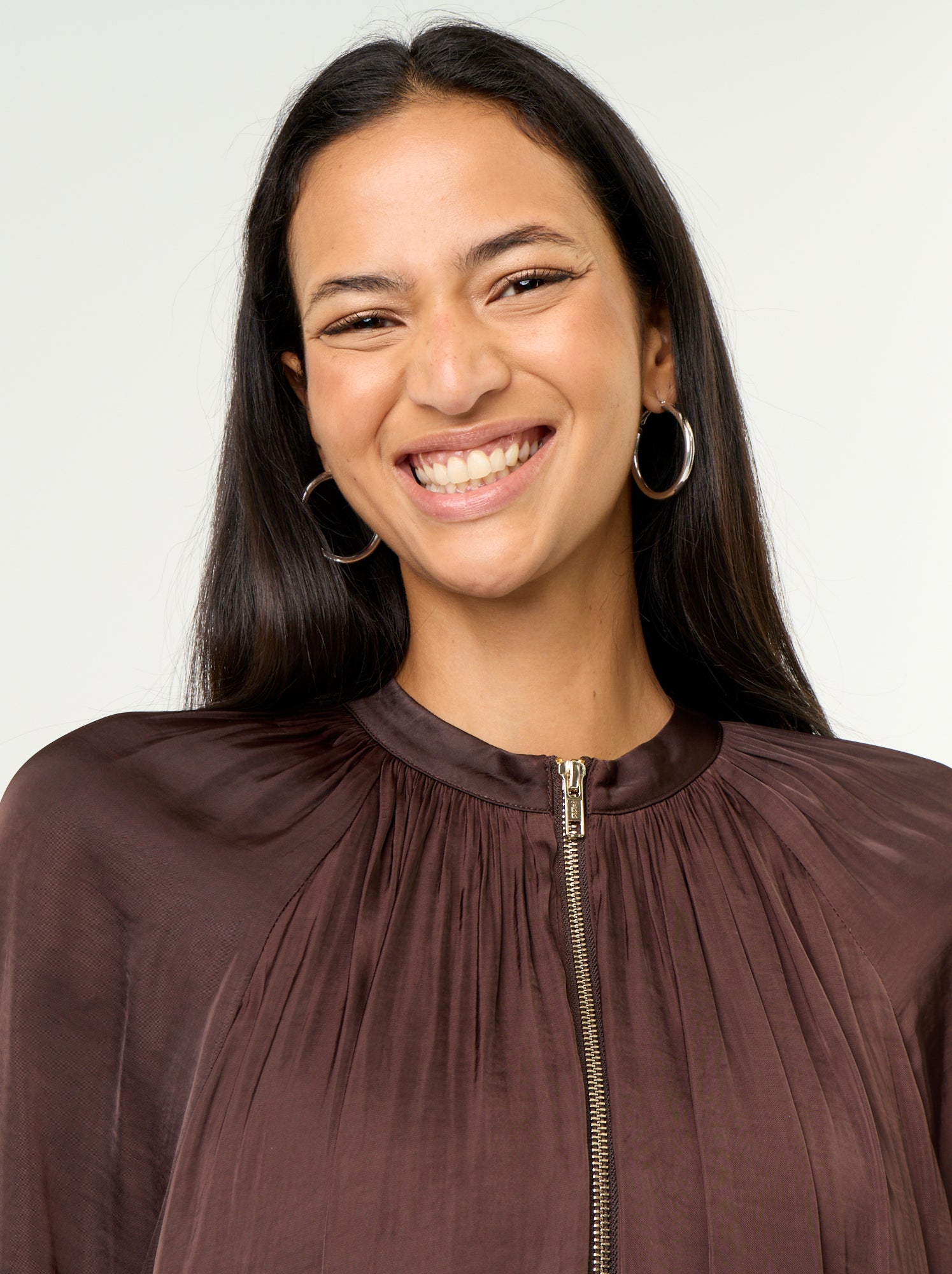 Veste unie satinée forme boule - Marron