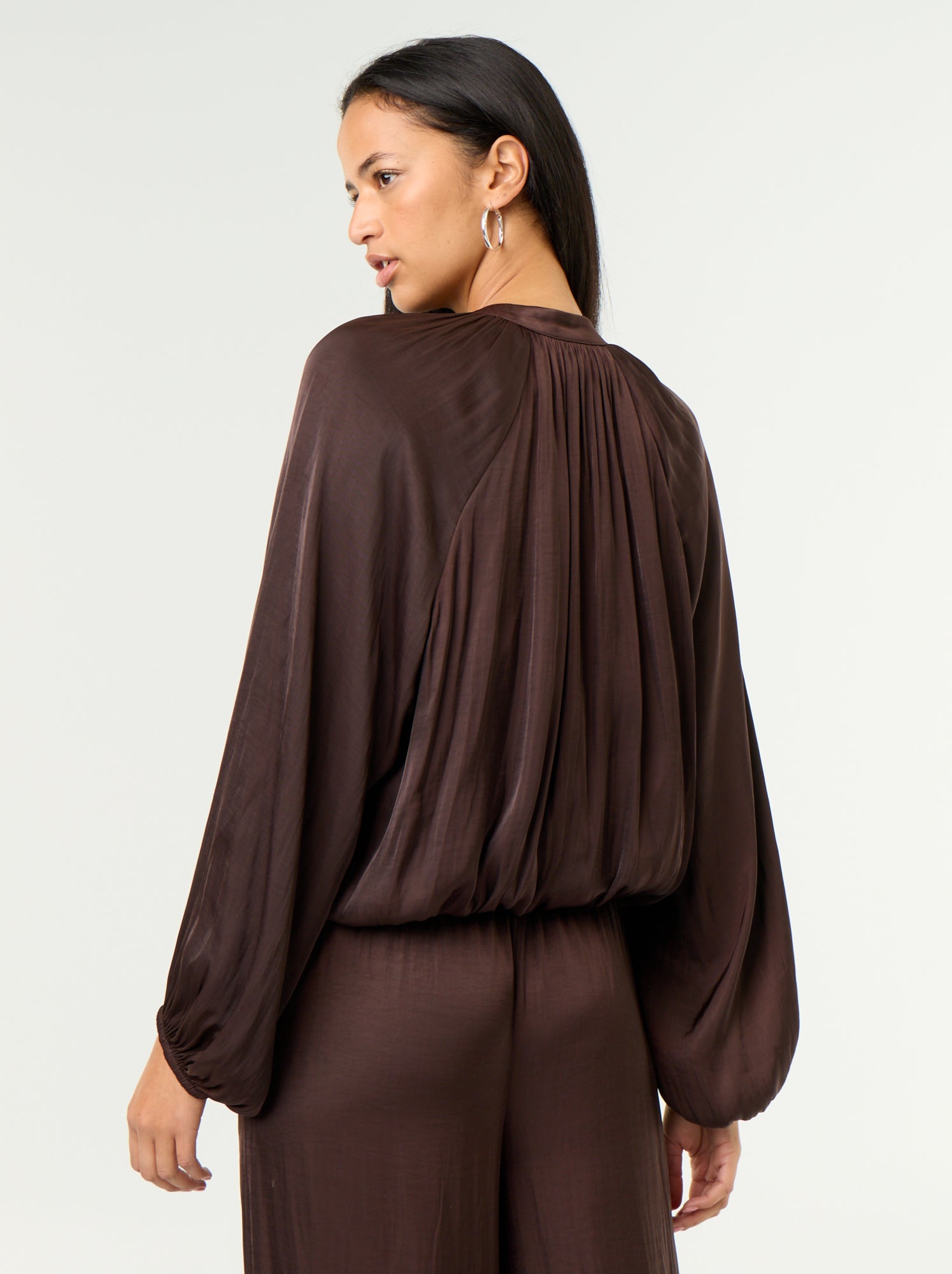 Veste unie satinée forme boule - Marron