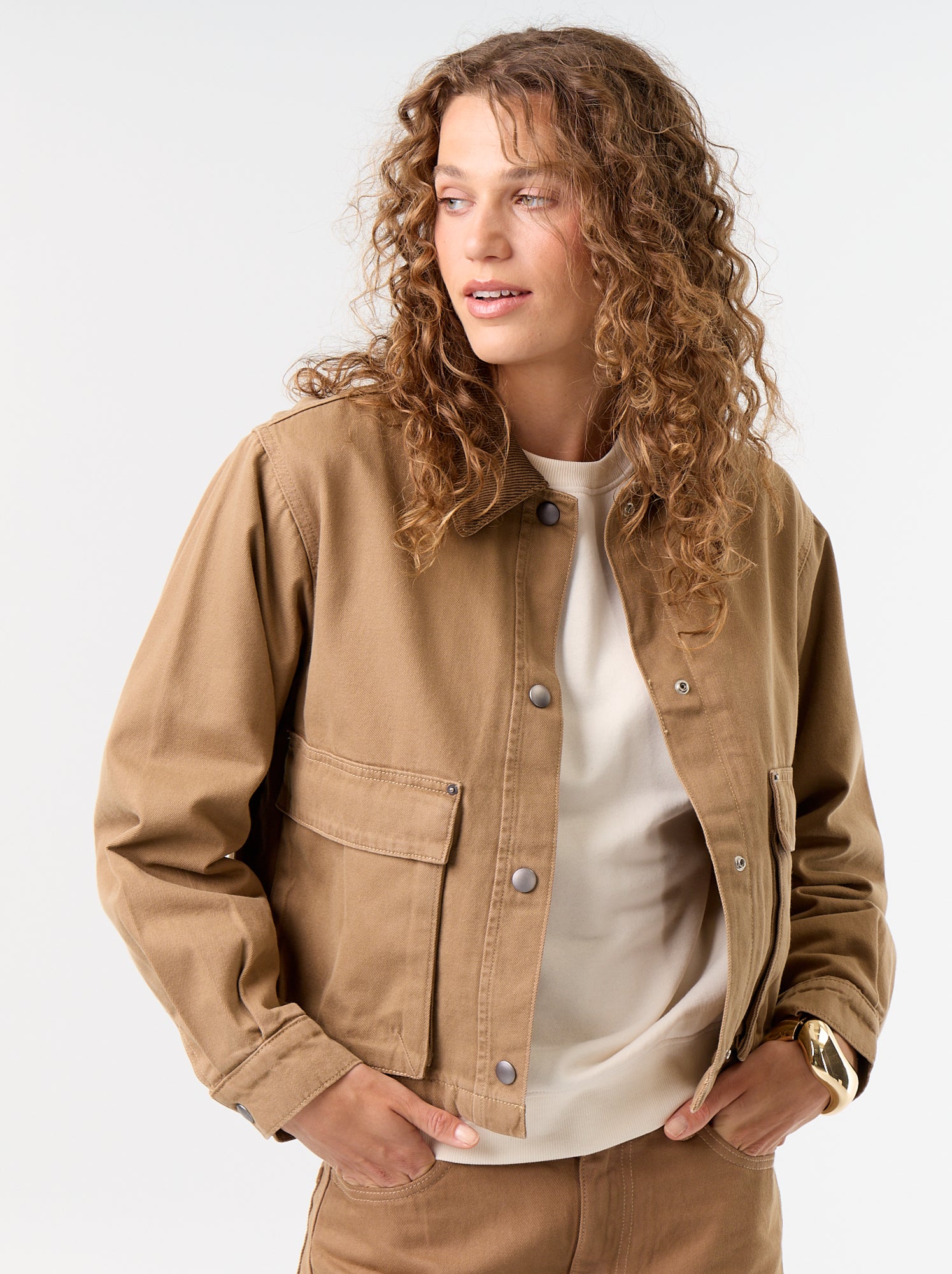 Veste workwear en denim et col velours - Marron (GBL75_4)