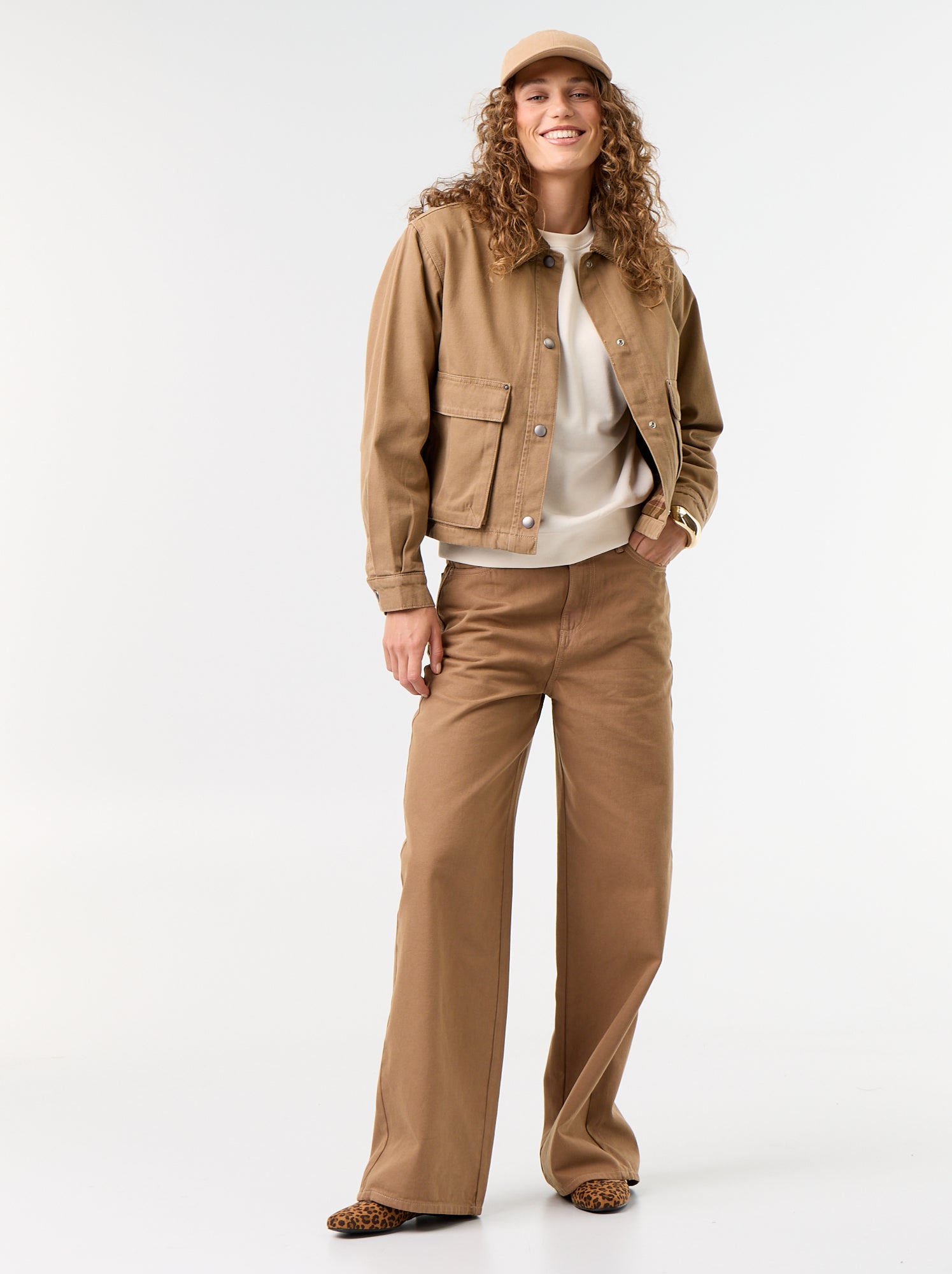 Veste workwear en denim et col velours - Marron (GBL75_4)