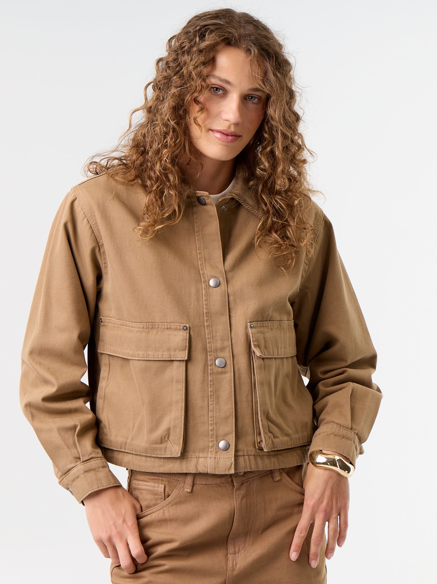 Veste workwear en denim et col velours - Marron (GBL75_4)