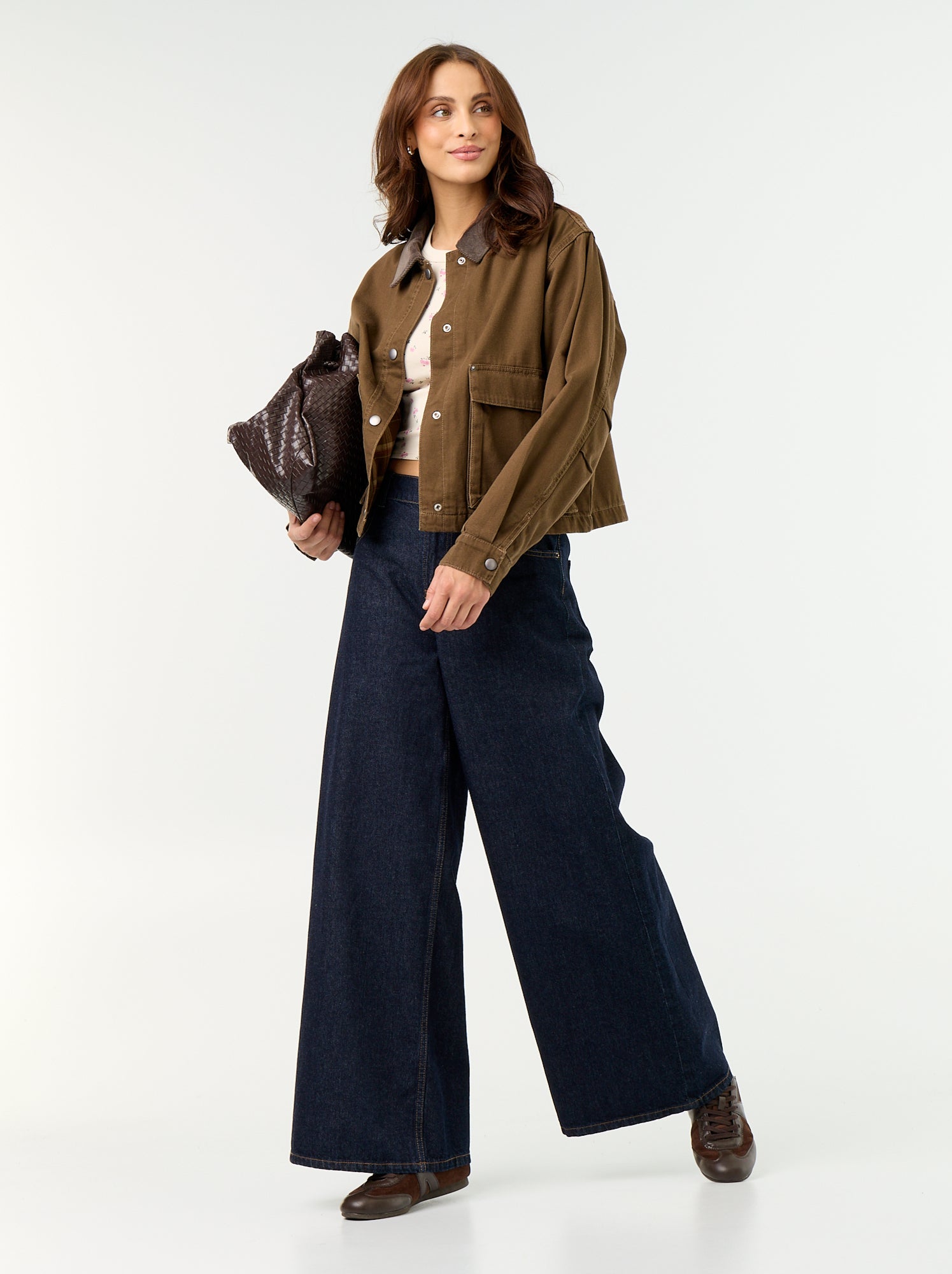 Veste workwear en denim et col velours - Marron (GBL75_5)