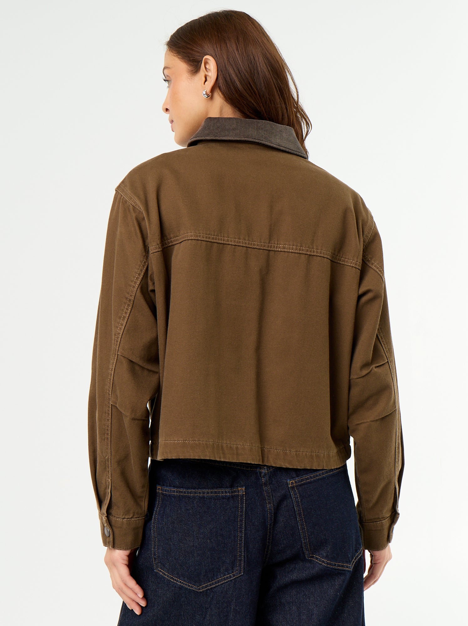 Veste workwear en denim et col velours - Marron (GBL75_5)