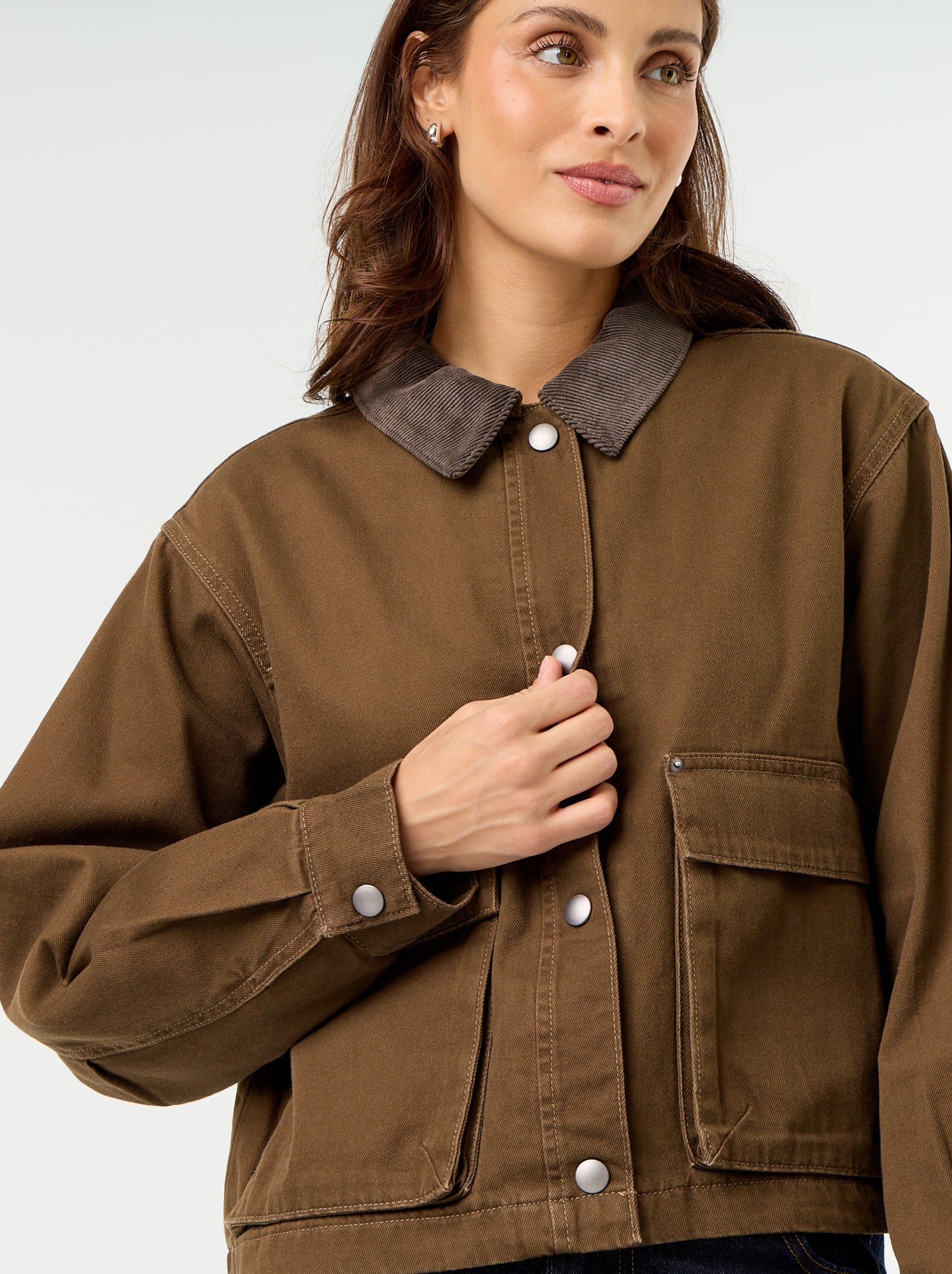 Veste workwear en denim et col velours - Marron (GBL75_5)