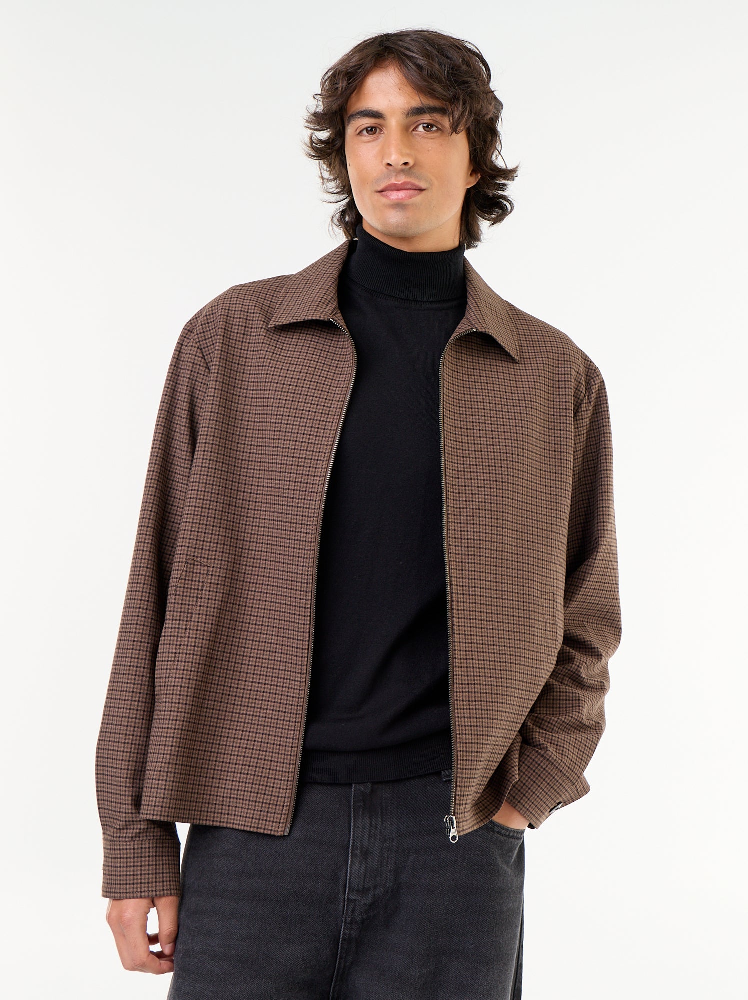 Veste zippée à carreaux - Gris
