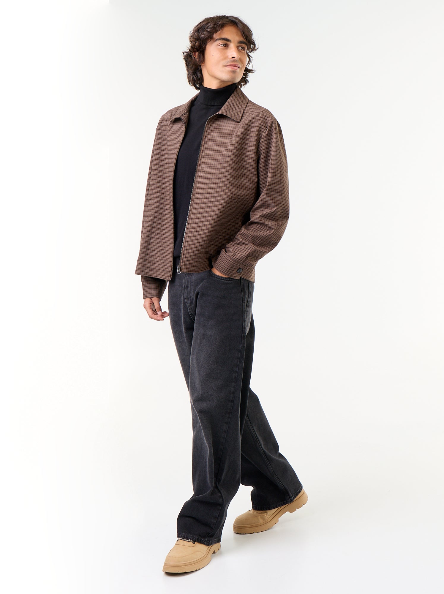 Veste zippée à carreaux - Gris
